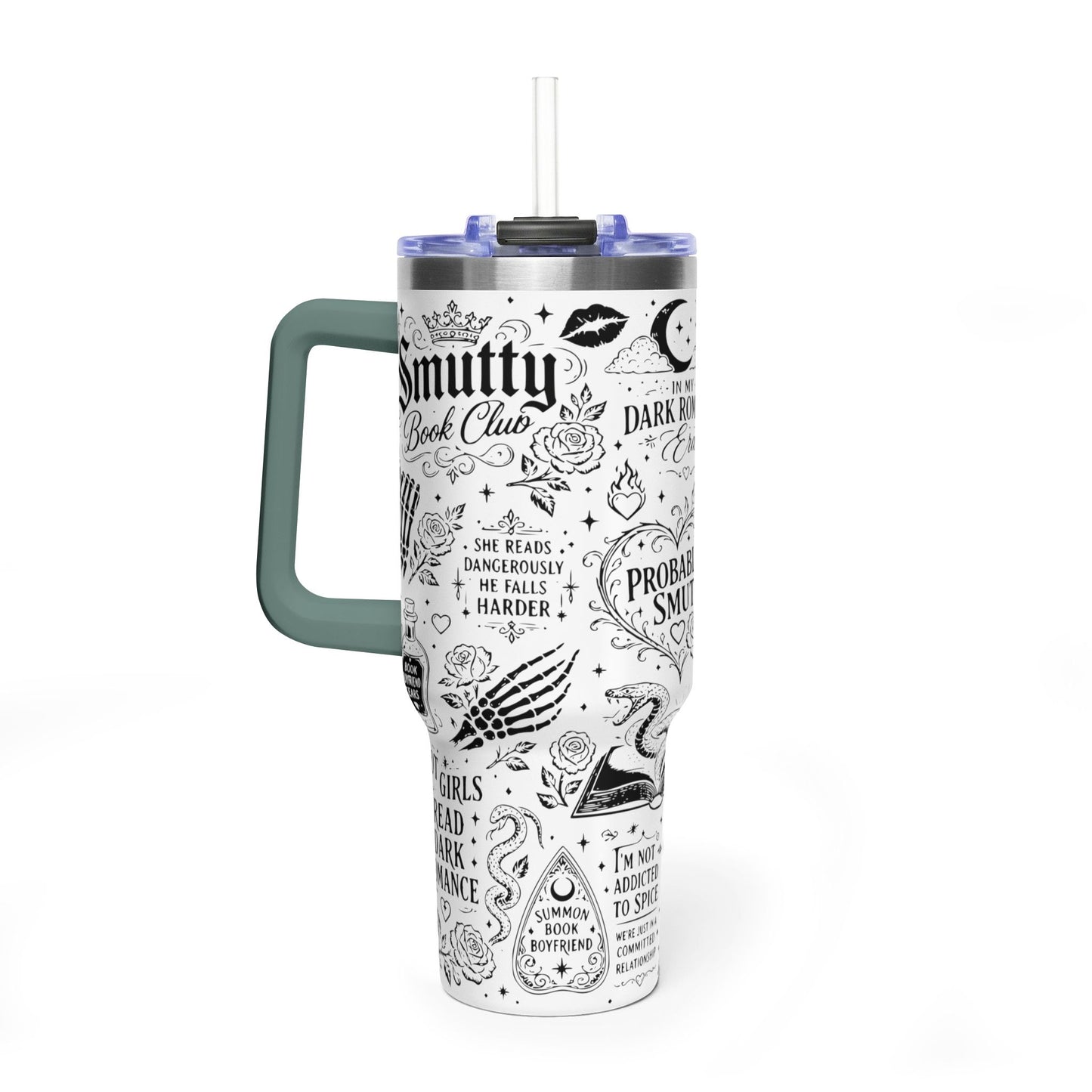 40oz Tumbler — "In My Dark Romance Era (Probably Smut)" Graphic Vacuum Travel Mug