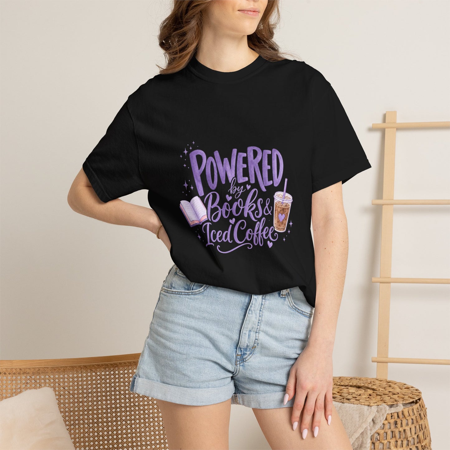 Book Lover T‑Shirt — "Powered by Books & Iced Coffee" Graphic Tee