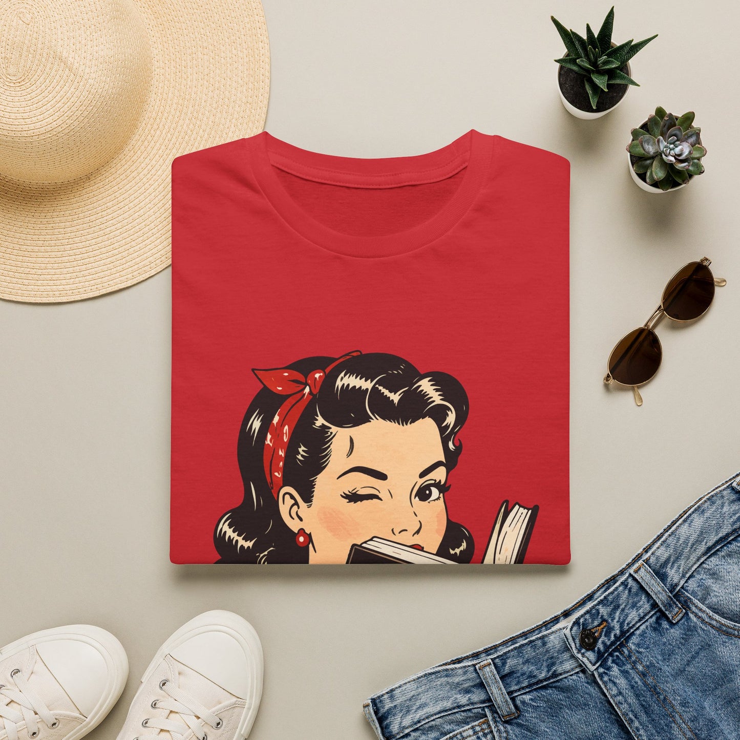 Lightweight Fabric - Vintage Pin-up Reading Tee — "Smutty Content" Graphic T-Shirt