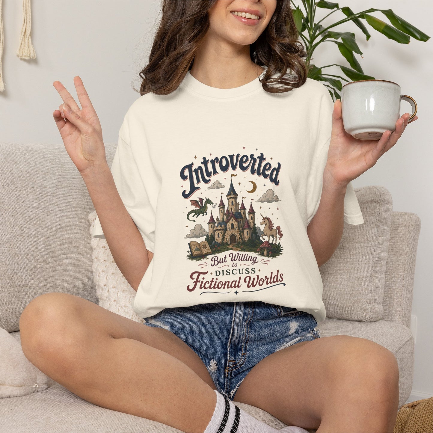 "Introverted But Willingly Discuss Fictional Worlds" Fantasy Lovers T-Shirt