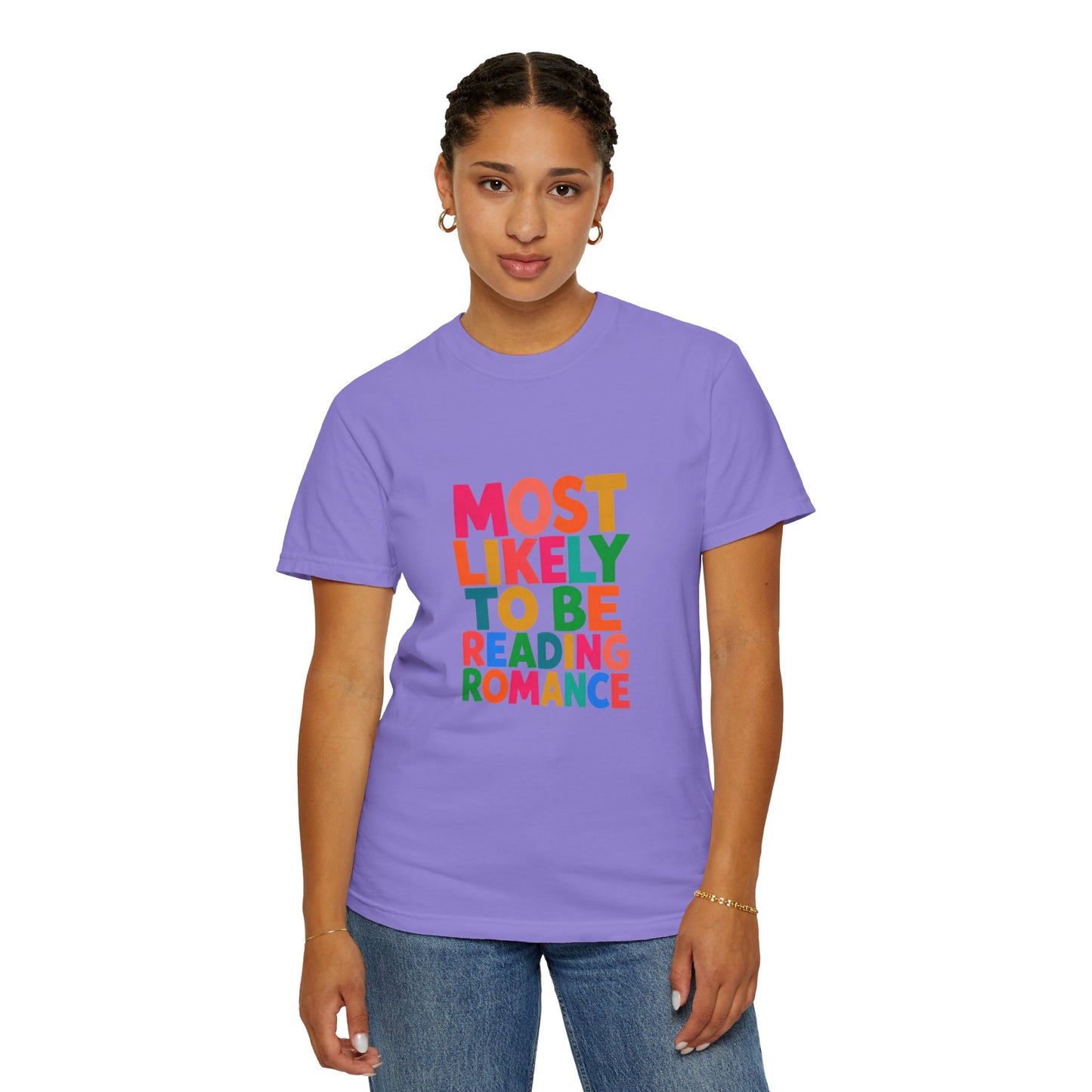 "Most Likely to Be Reading Romance" Colourful Book Lover Tee