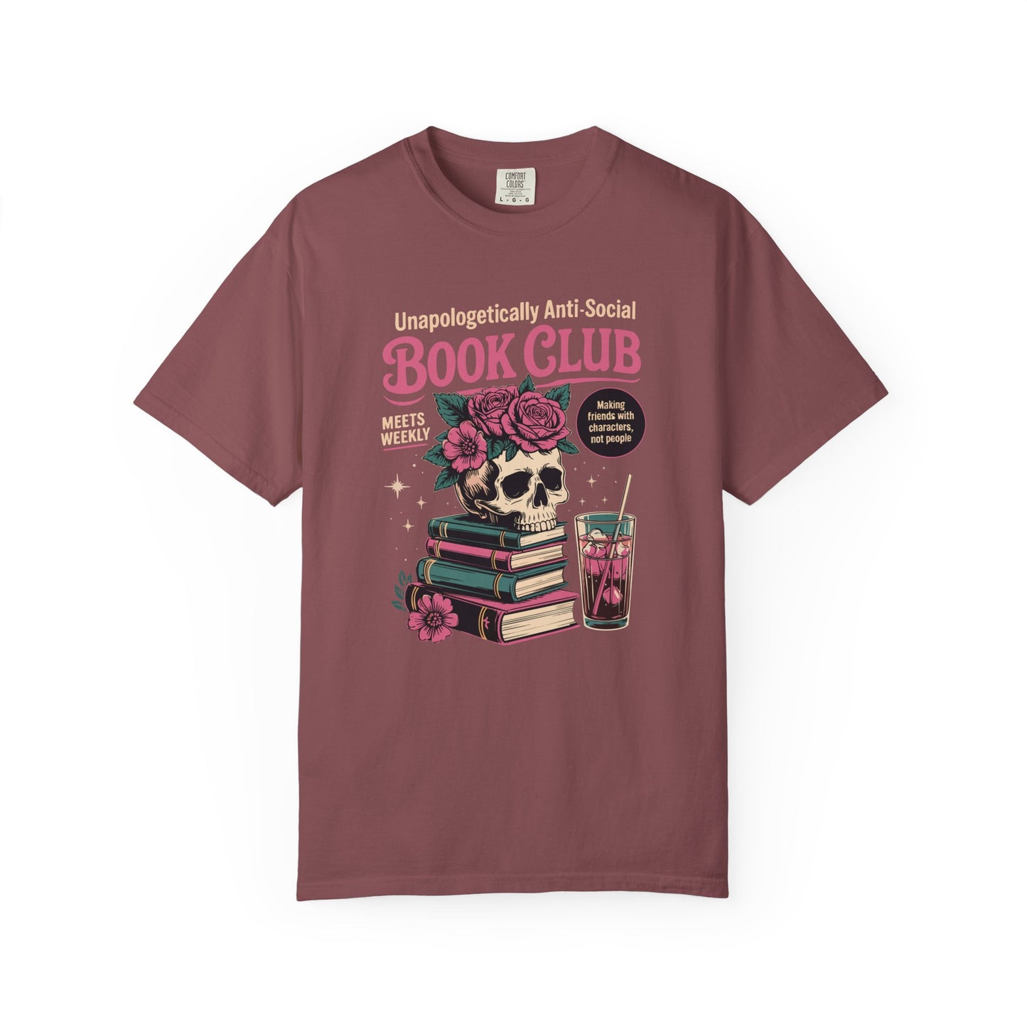 "Unapologetically Anti-Social Book Club" T-Shirt — Skull & Books Graphic Tee for Avid Readers