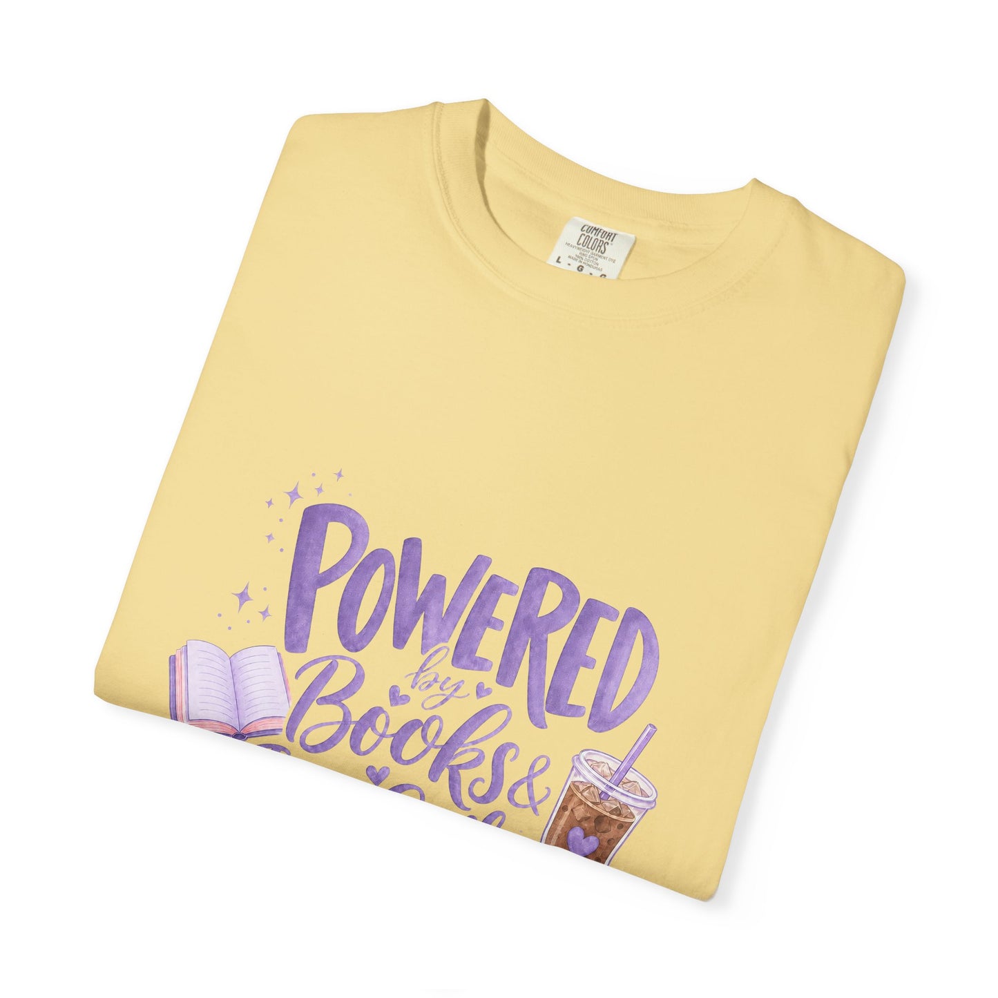 Book Lover T‑Shirt — "Powered by Books & Iced Coffee" Graphic Tee