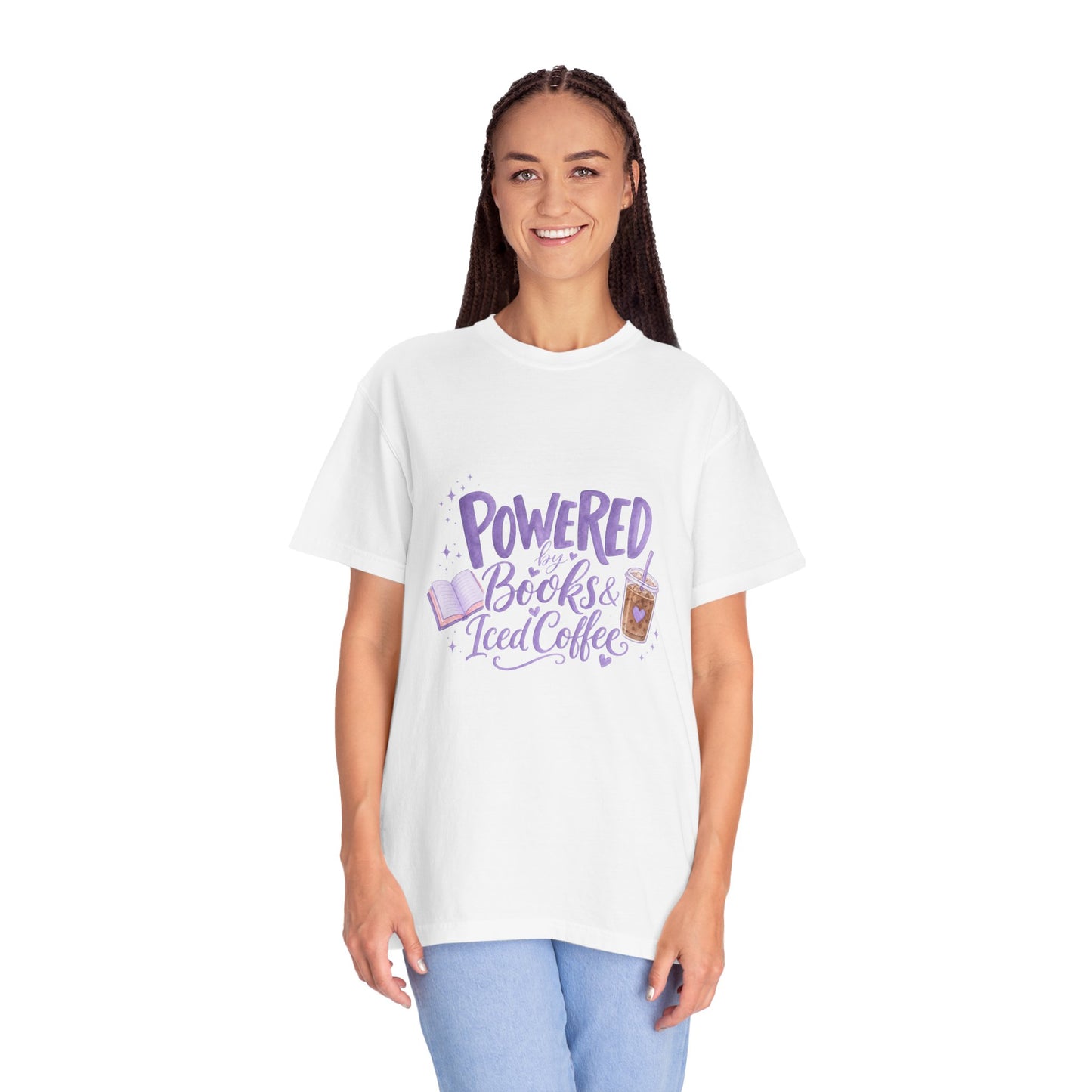 Book Lover T‑Shirt — "Powered by Books & Iced Coffee" Graphic Tee
