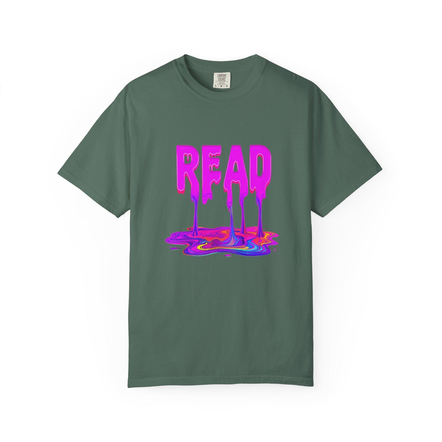 "READ" Dripping Graphic T-Shirt — Psychedelic Melting Book Design