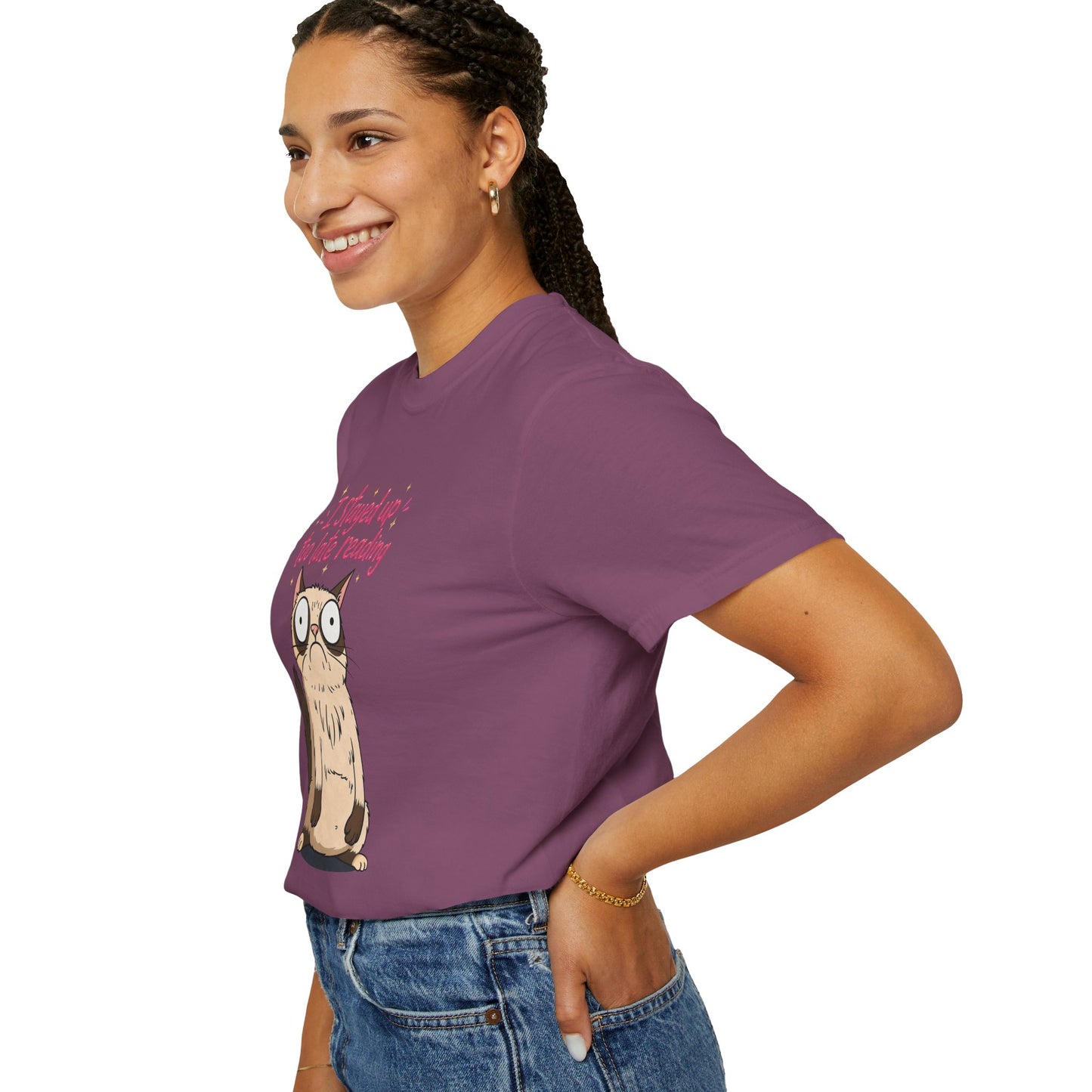 "I Stayed Up Too Late Reading" Cat T-Shirt — Cute Book Lover Graphic Tee