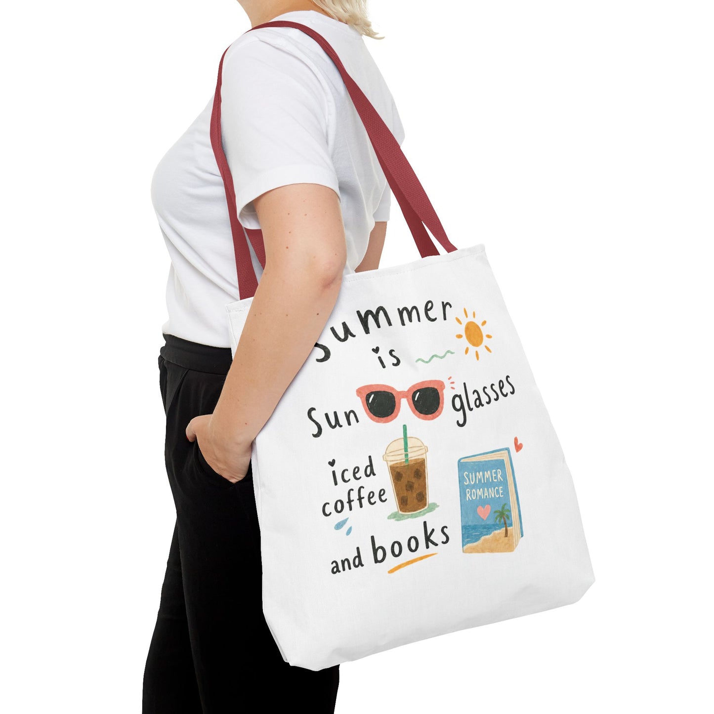 Summer Tote Bag — “Summer is Sunglasses, Iced Coffee and Books” Beach Book Bag