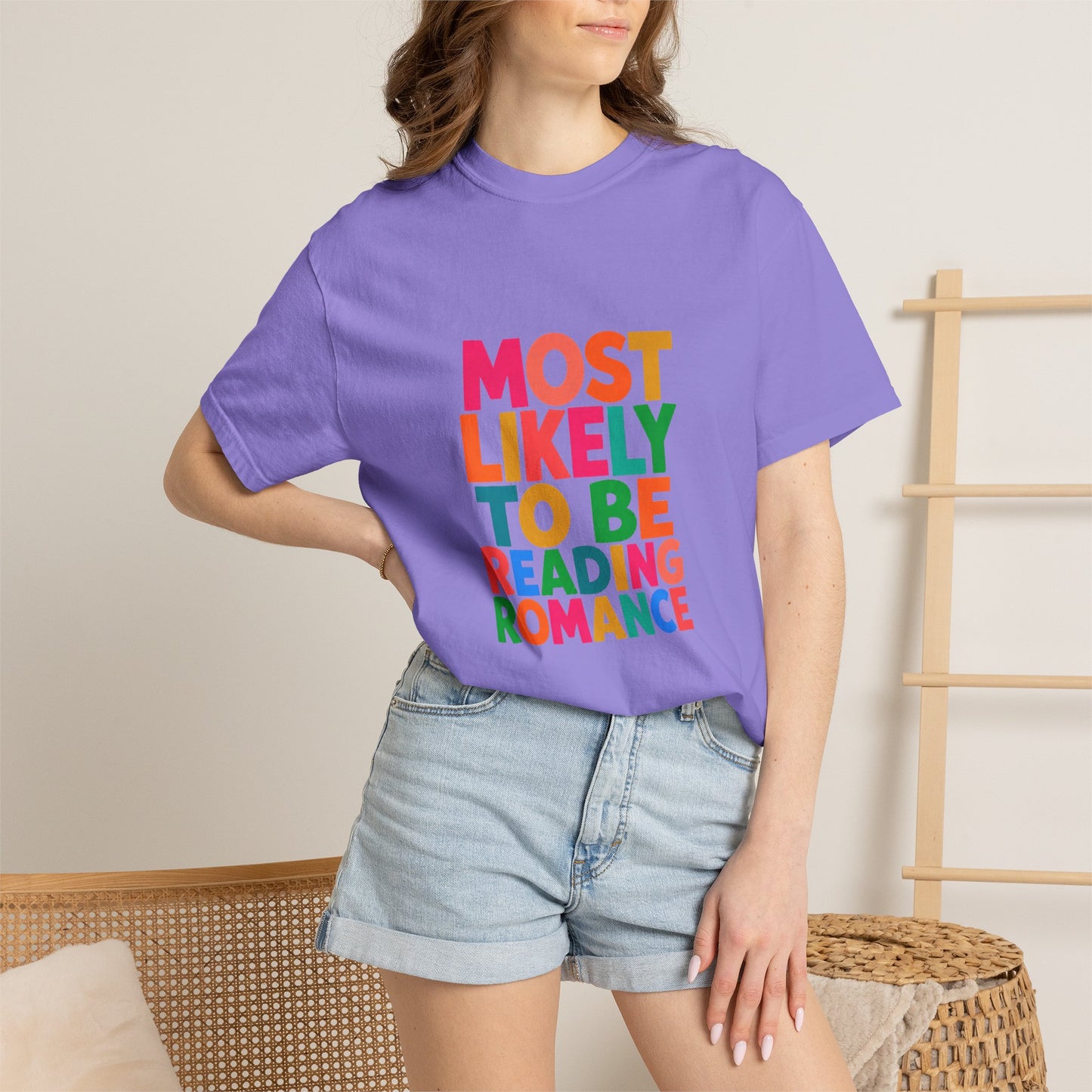 "Most Likely to Be Reading Romance" Colourful Book Lover Tee
