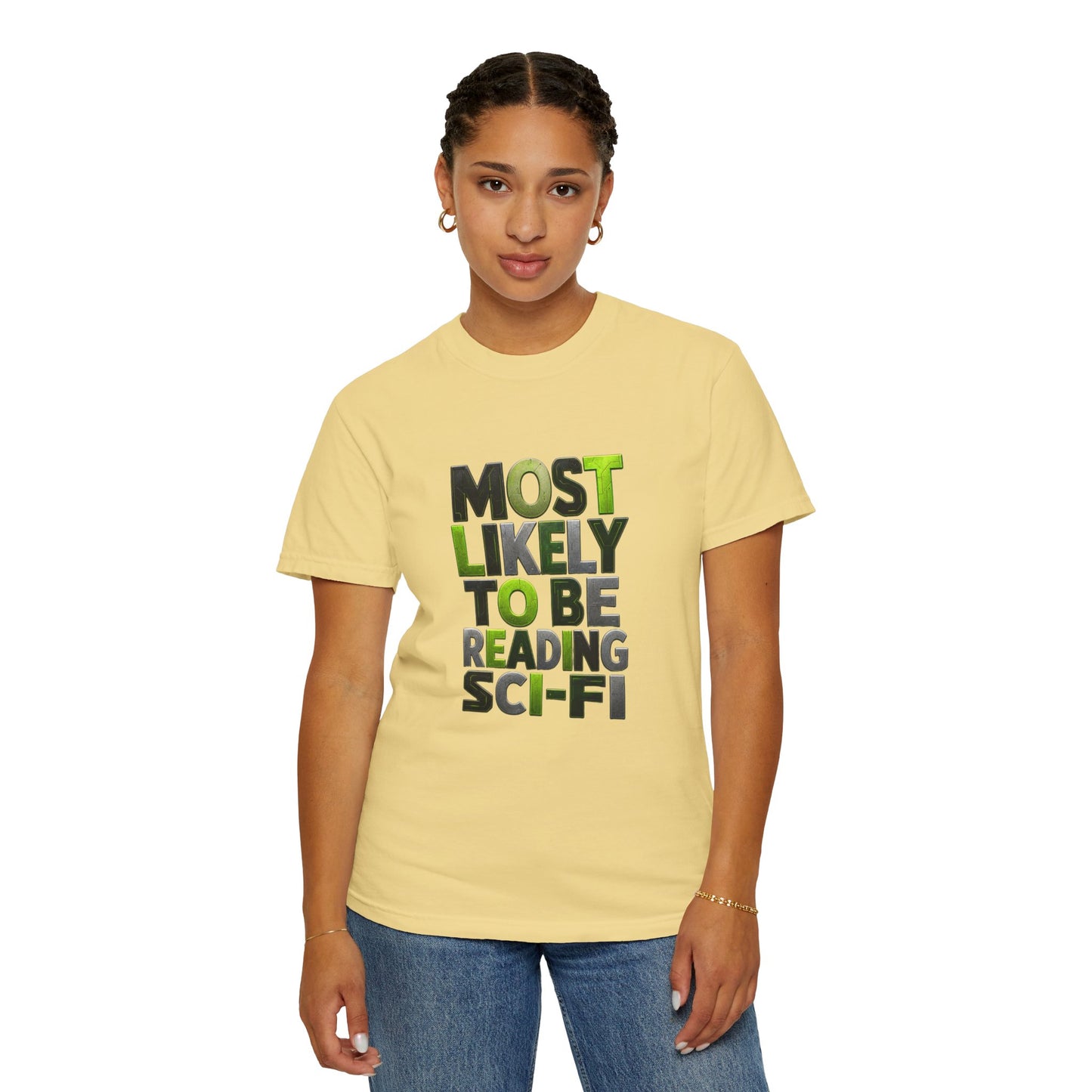 "Most Likely To Be Reading Sci‑Fi" T-Shirt for Science Fiction Book Lovers
