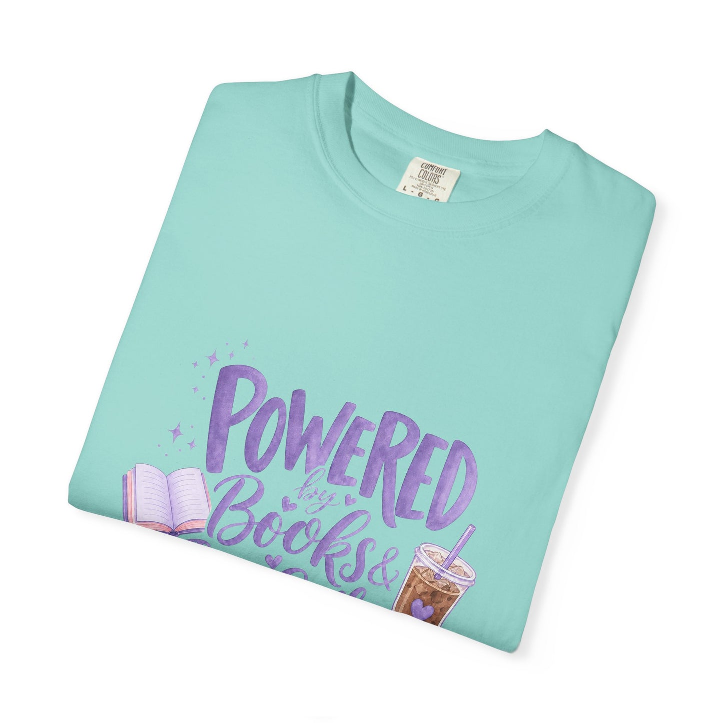 Book Lover T‑Shirt — "Powered by Books & Iced Coffee" Graphic Tee