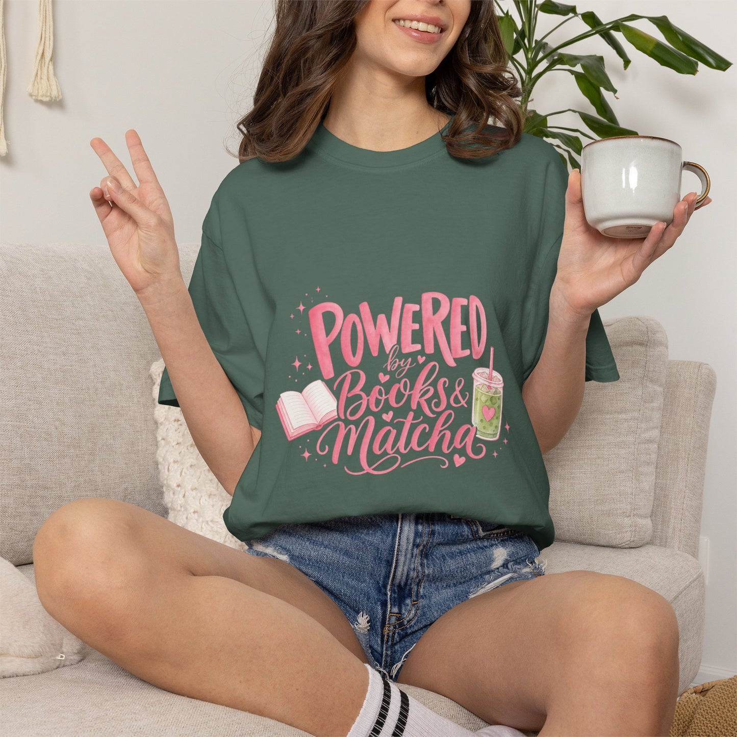 "Powered by Books & Matcha" T-Shirt