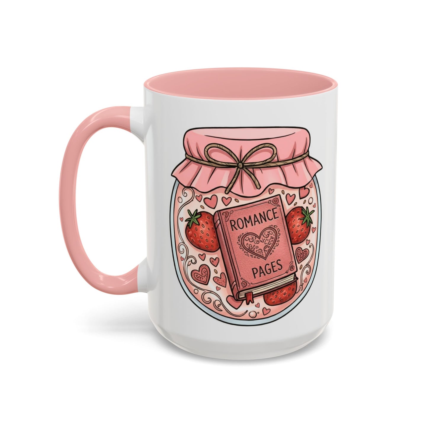 "Romance Pages" Jam Jar Coffee Mug — Cute Strawberry Jam Romance Readers Mug (11/15oz)