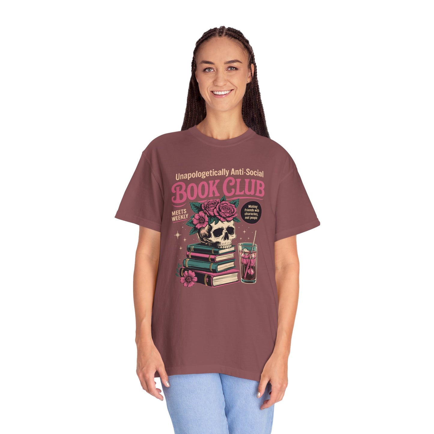"Unapologetically Anti-Social Book Club" T-Shirt — Skull & Books Graphic Tee for Avid Readers
