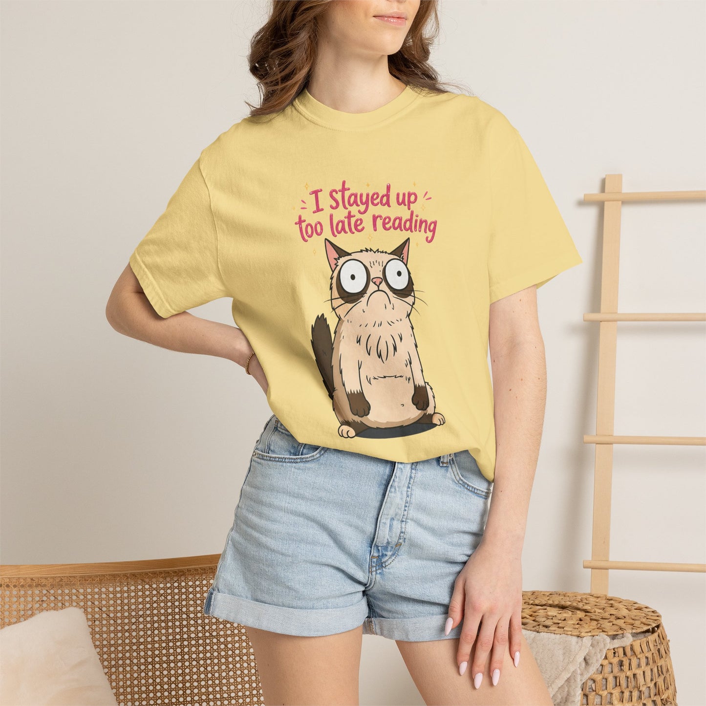 "I Stayed Up Too Late Reading" Cat T-Shirt — Cute Book Lover Graphic Tee