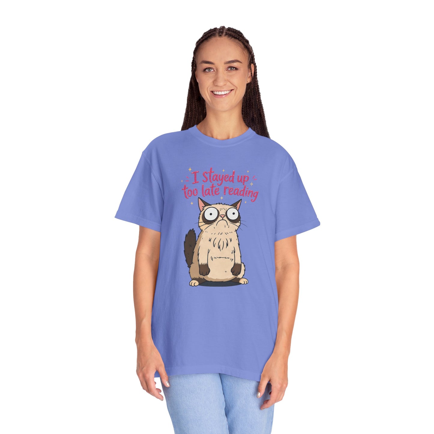 "I Stayed Up Too Late Reading" Cat T-Shirt — Cute Book Lover Graphic Tee