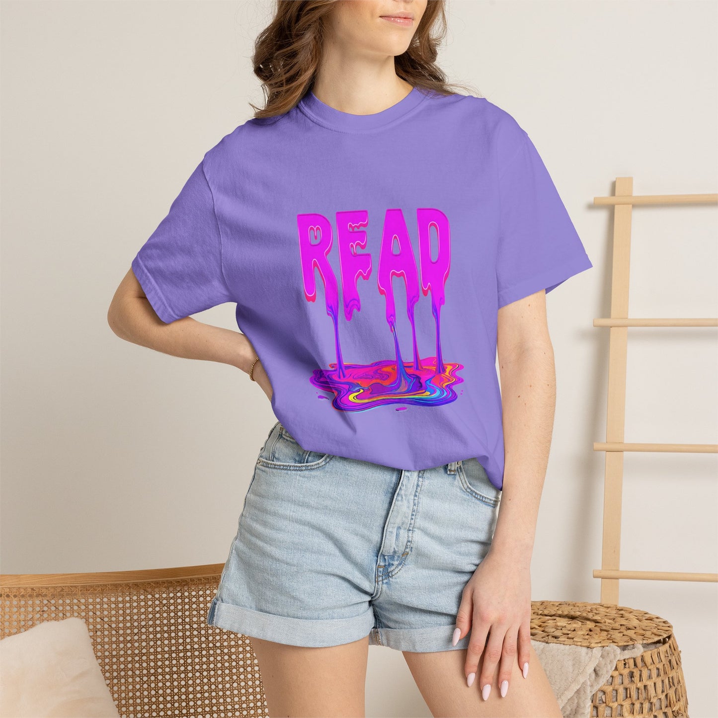 "READ" Dripping Graphic T-Shirt — Psychedelic Melting Book Design