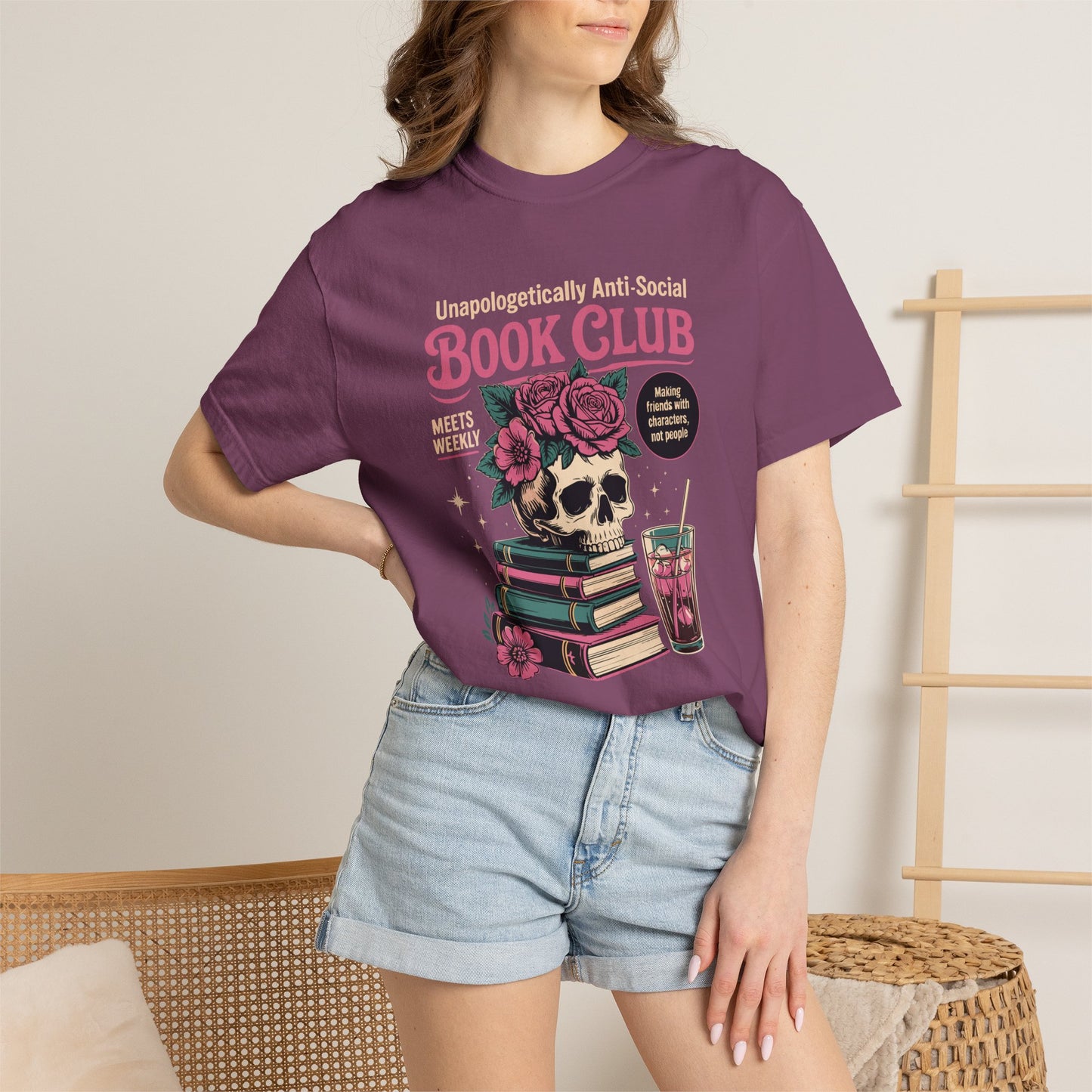 "Unapologetically Anti-Social Book Club" T-Shirt — Skull & Books Graphic Tee for Avid Readers