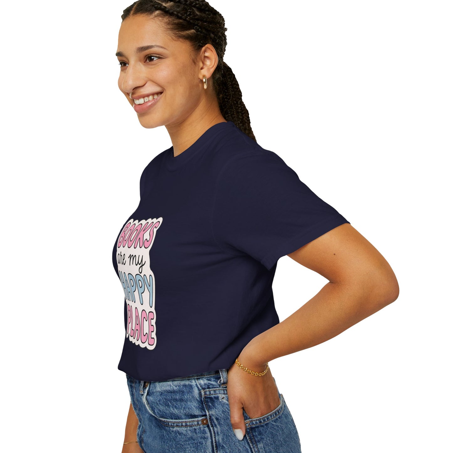 "Books Are My Happy Place" T-Shirt — Cute Pastel Reader Tee