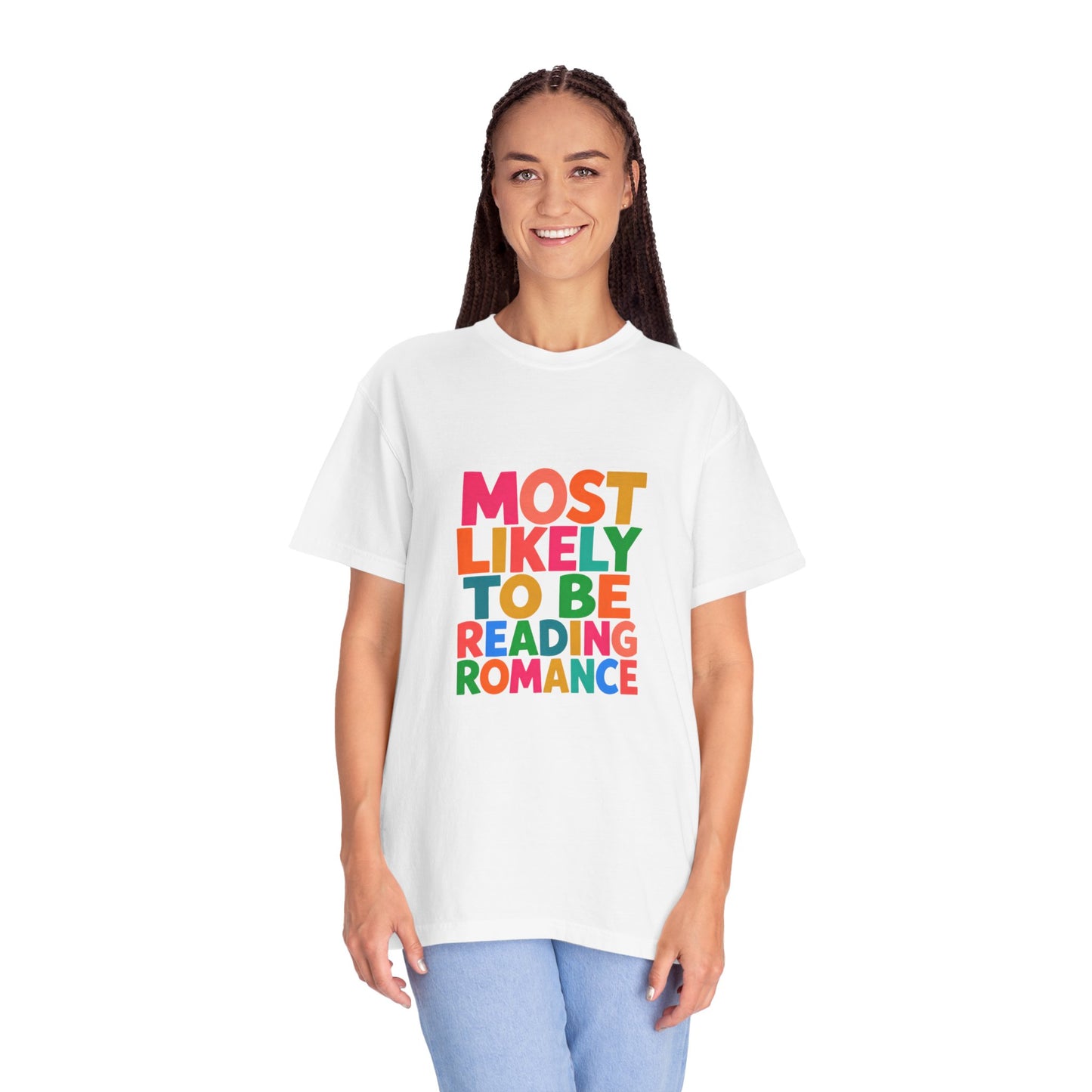 "Most Likely to Be Reading Romance" Colourful Book Lover Tee