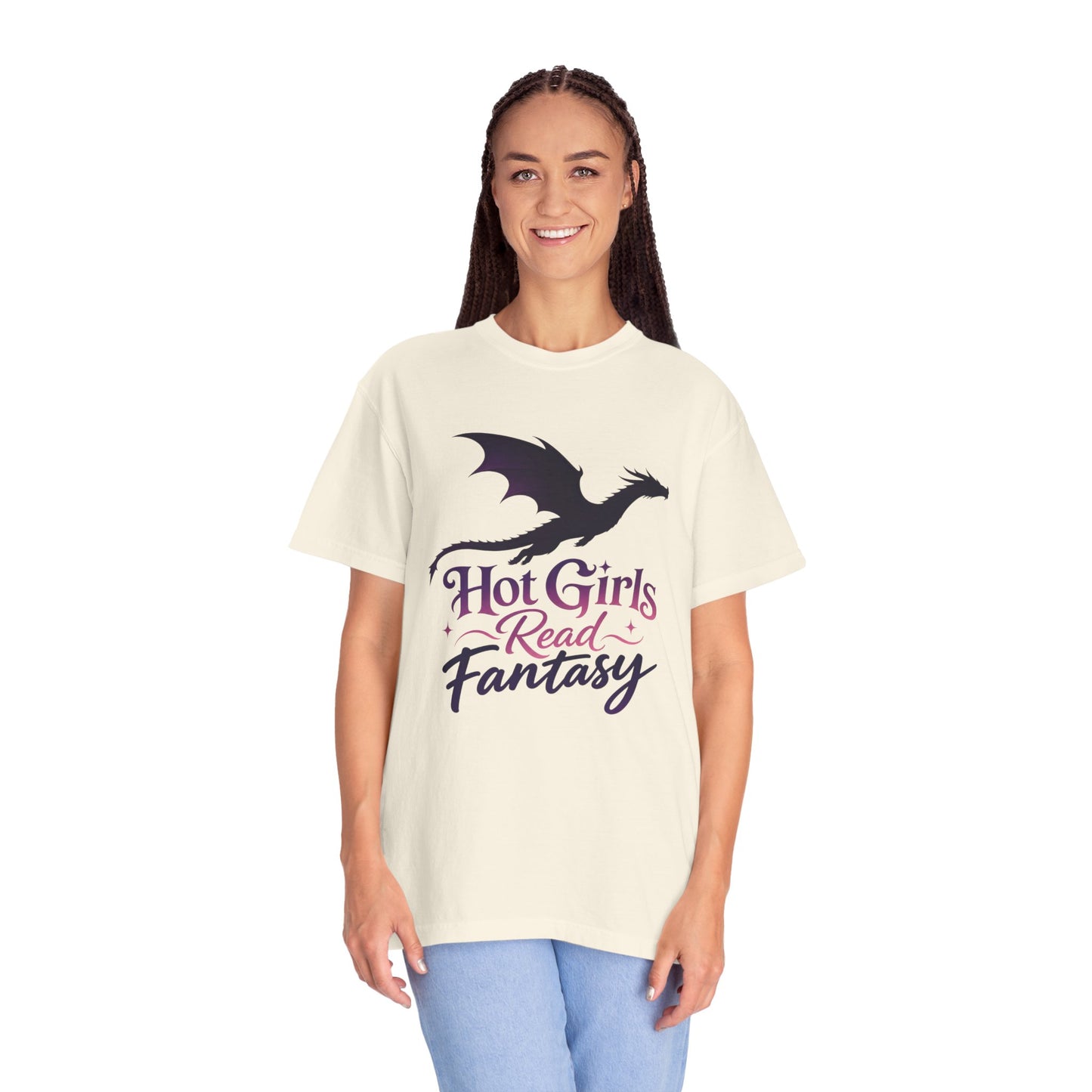 Fantasy Reader T‑Shirt — "Hot Girls Read Fantasy" Dragon Graphic