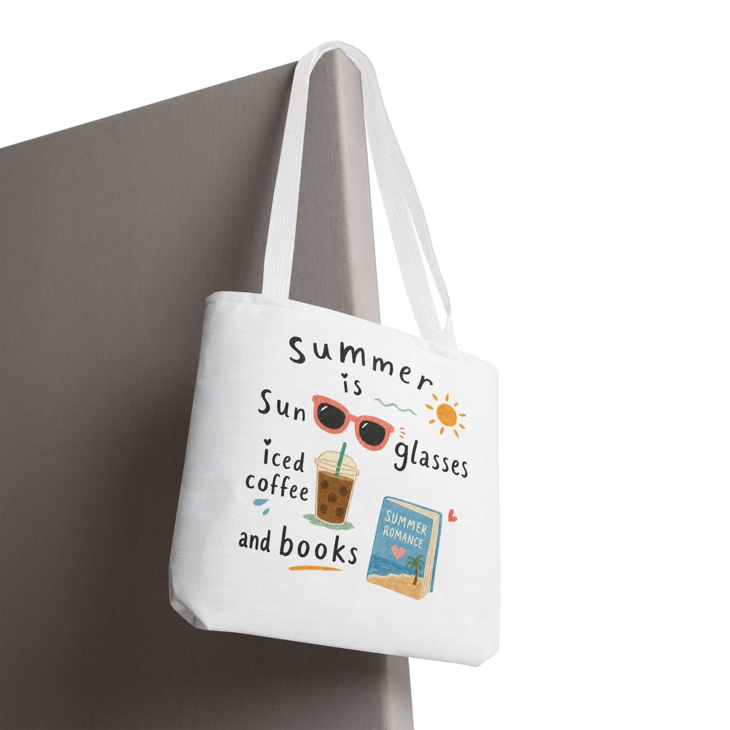 Summer Tote Bag — “Summer is Sunglasses, Iced Coffee and Books” Beach Book Bag
