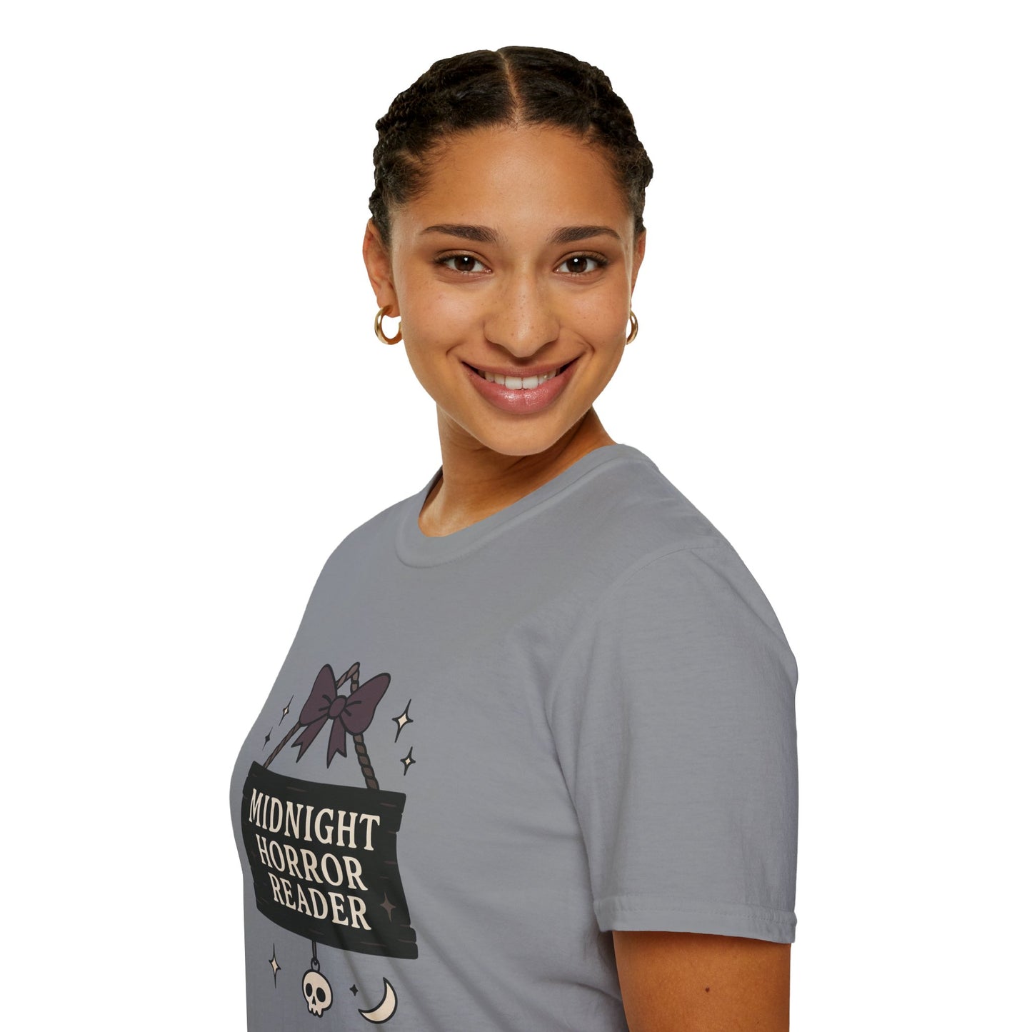 Lightweight Fabric - "Midnight Horror Reader" T-Shirt — Spooky Book Lover Graphic Tee
