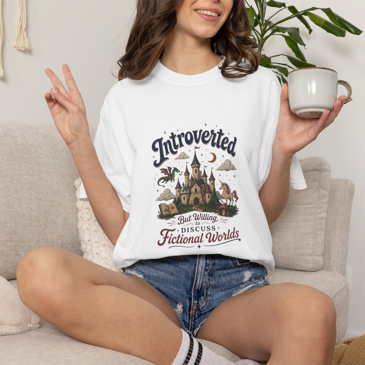 "Introverted But Willingly Discuss Fictional Worlds" Fantasy Lovers T-Shirt