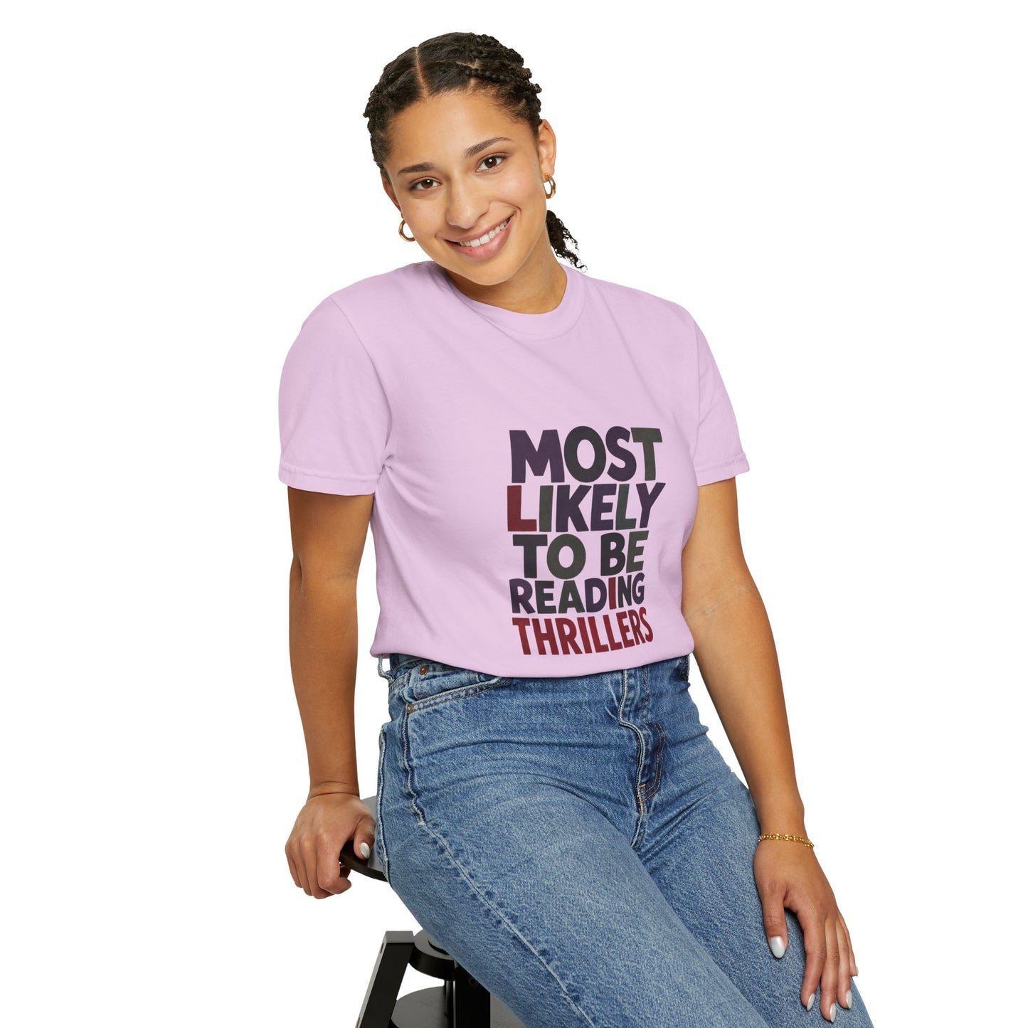“Most Likely to Be Reading Thrillers” Graphic T-shirt