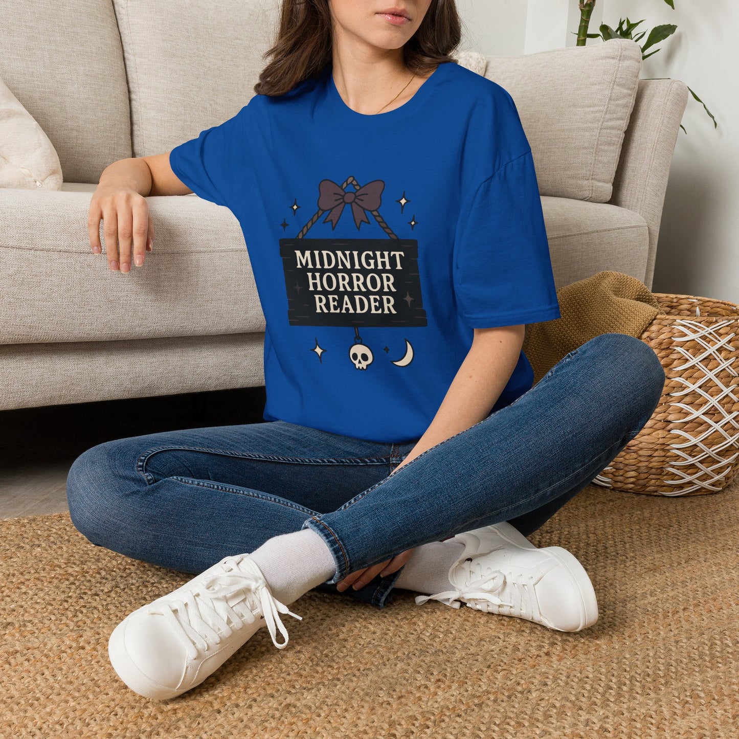 Lightweight Fabric - "Midnight Horror Reader" T-Shirt — Spooky Book Lover Graphic Tee