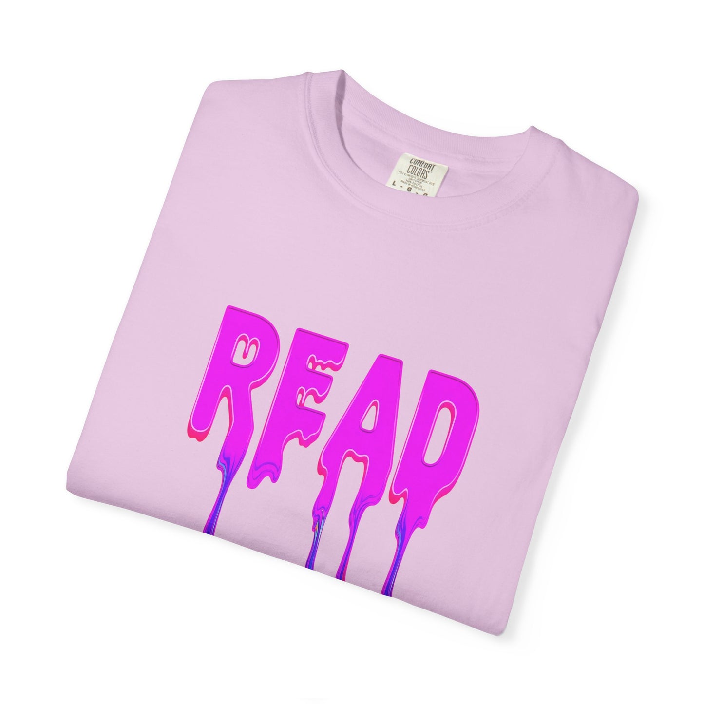 "READ" Dripping Graphic T-Shirt — Psychedelic Melting Book Design