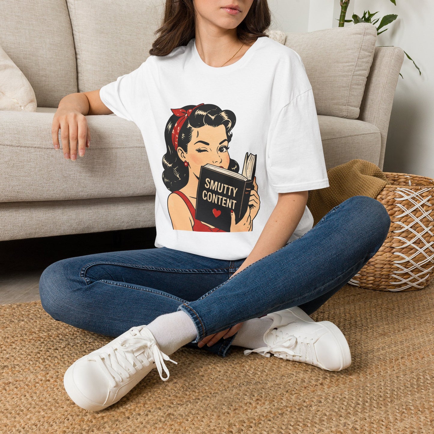 Lightweight Fabric - Vintage Pin-up Reading Tee — "Smutty Content" Graphic T-Shirt