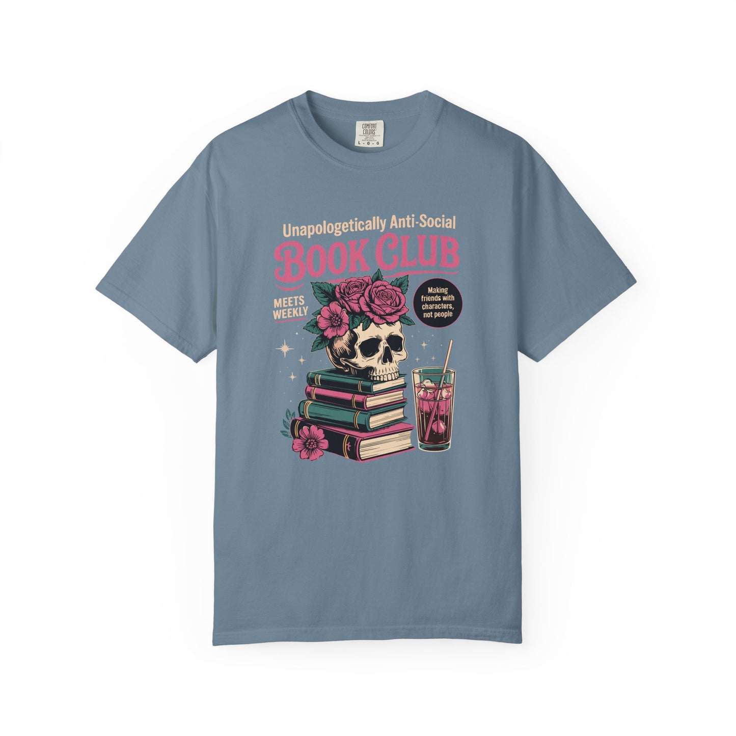"Unapologetically Anti-Social Book Club" T-Shirt — Skull & Books Graphic Tee for Avid Readers