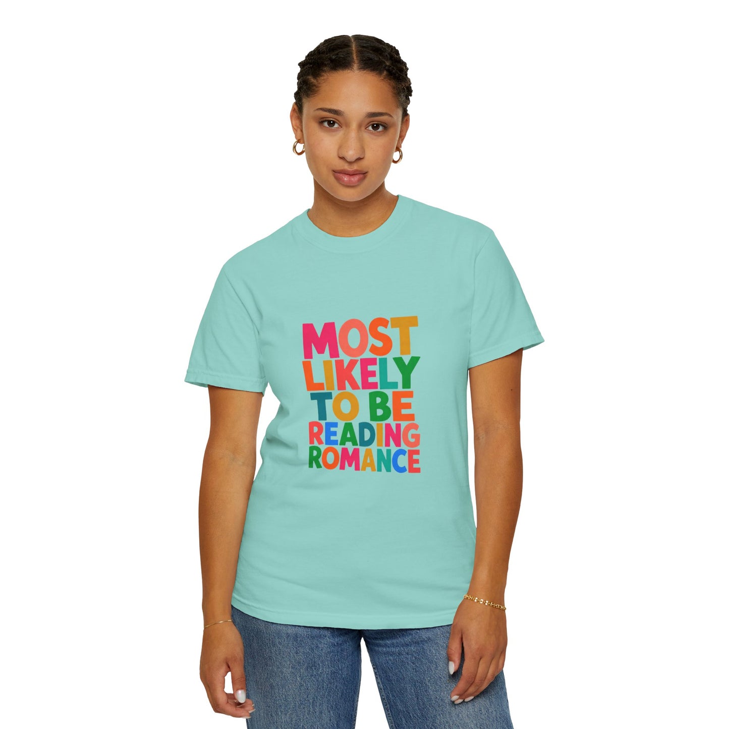 "Most Likely to Be Reading Romance" Colourful Book Lover Tee