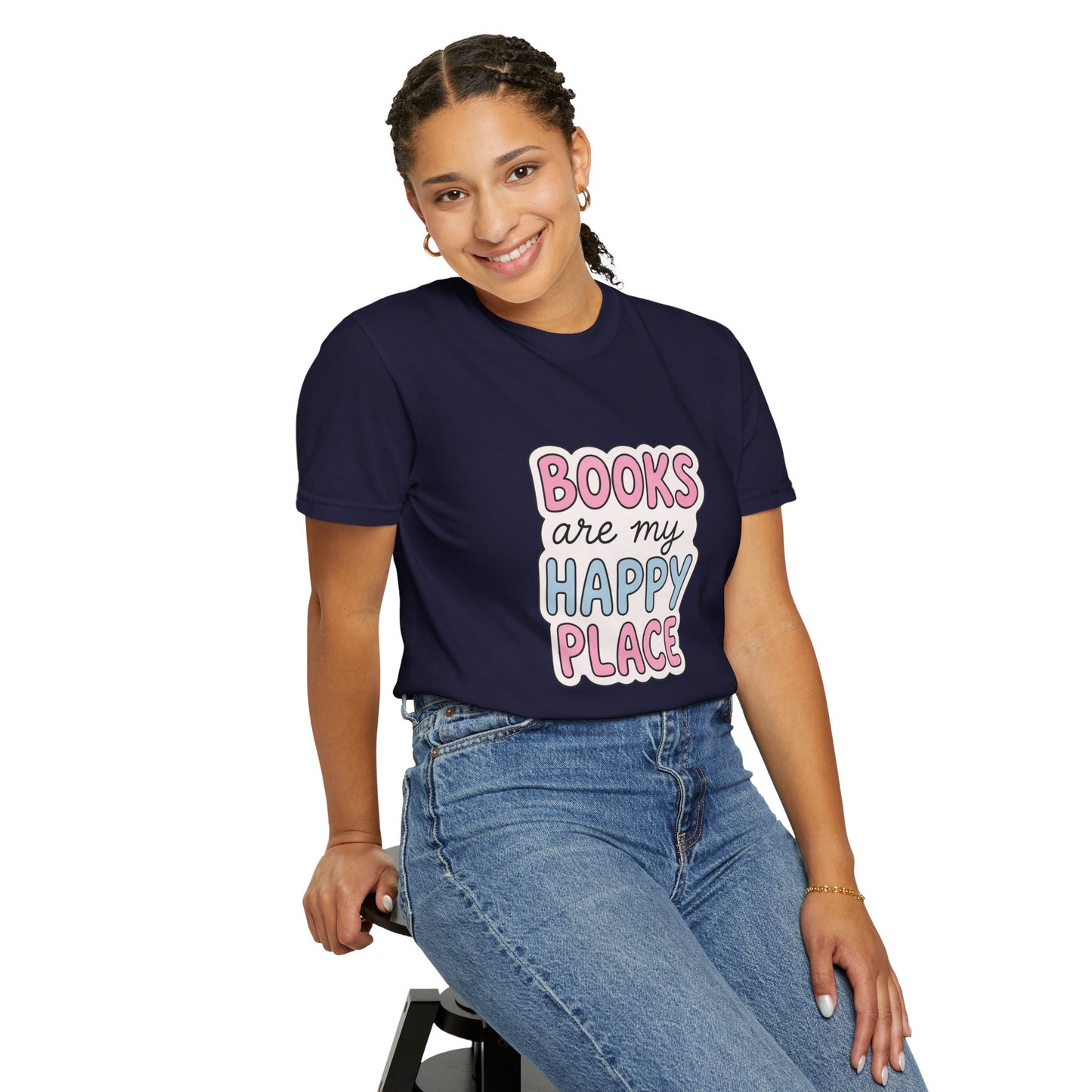 "Books Are My Happy Place" T-Shirt — Cute Pastel Reader Tee
