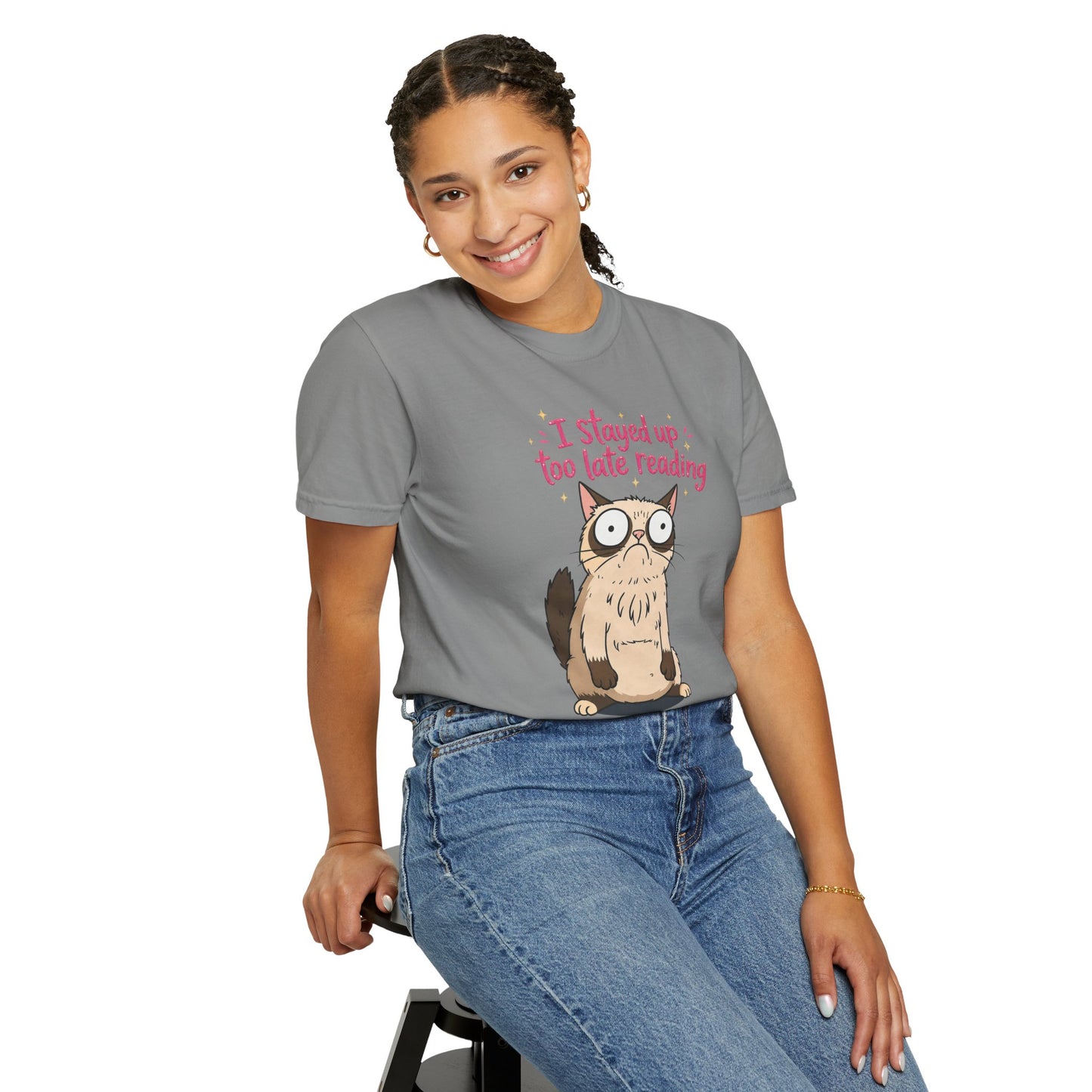 "I Stayed Up Too Late Reading" Cat T-Shirt — Cute Book Lover Graphic Tee