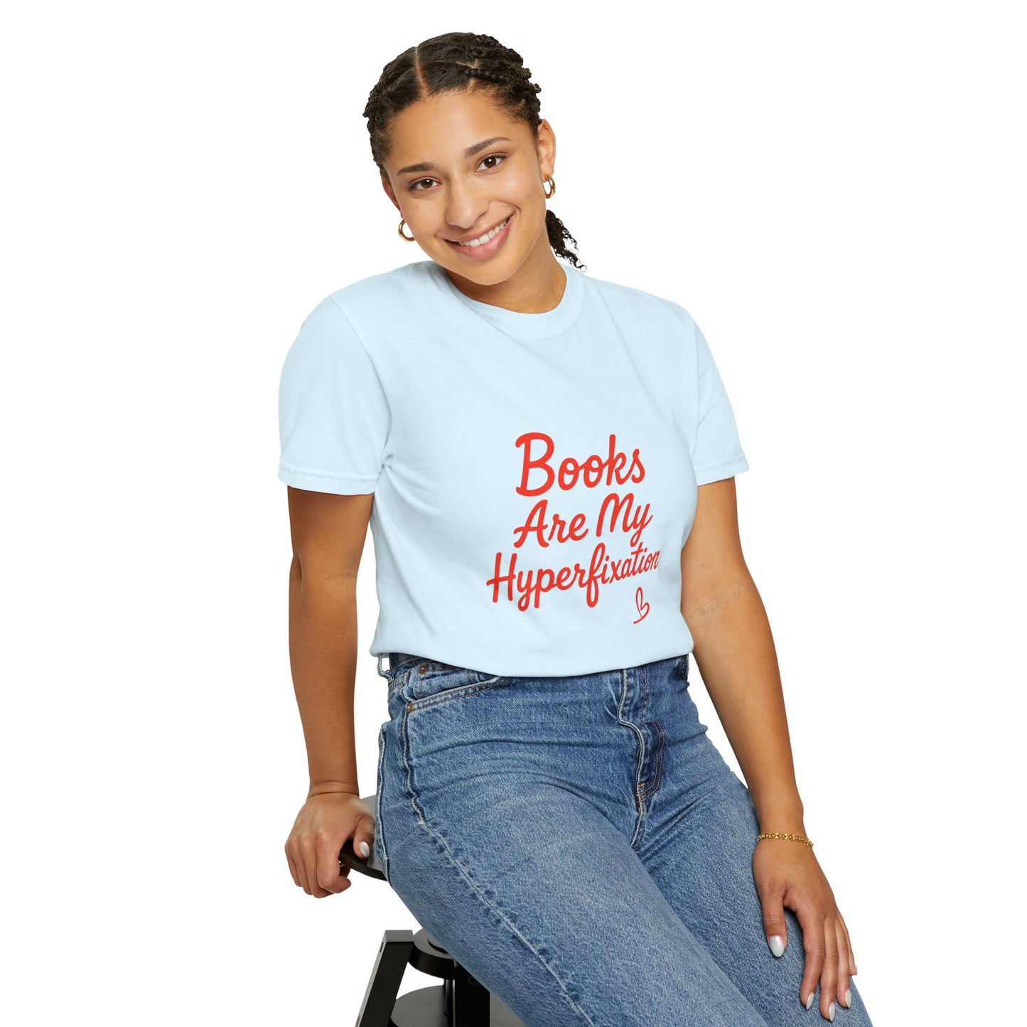 Books Are My Hyperfixation T-Shirt — Cute Red Script Reading Tee for Book Lovers