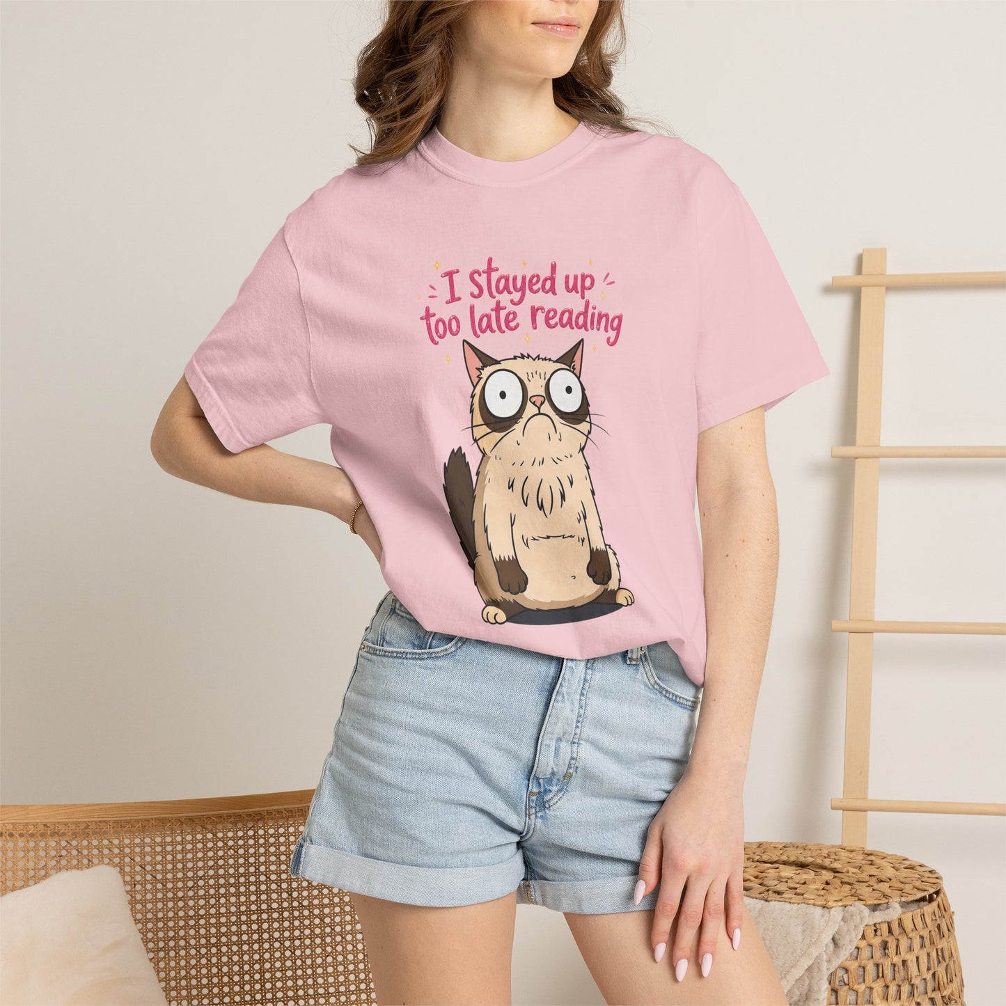 "I Stayed Up Too Late Reading" Cat T-Shirt — Cute Book Lover Graphic Tee