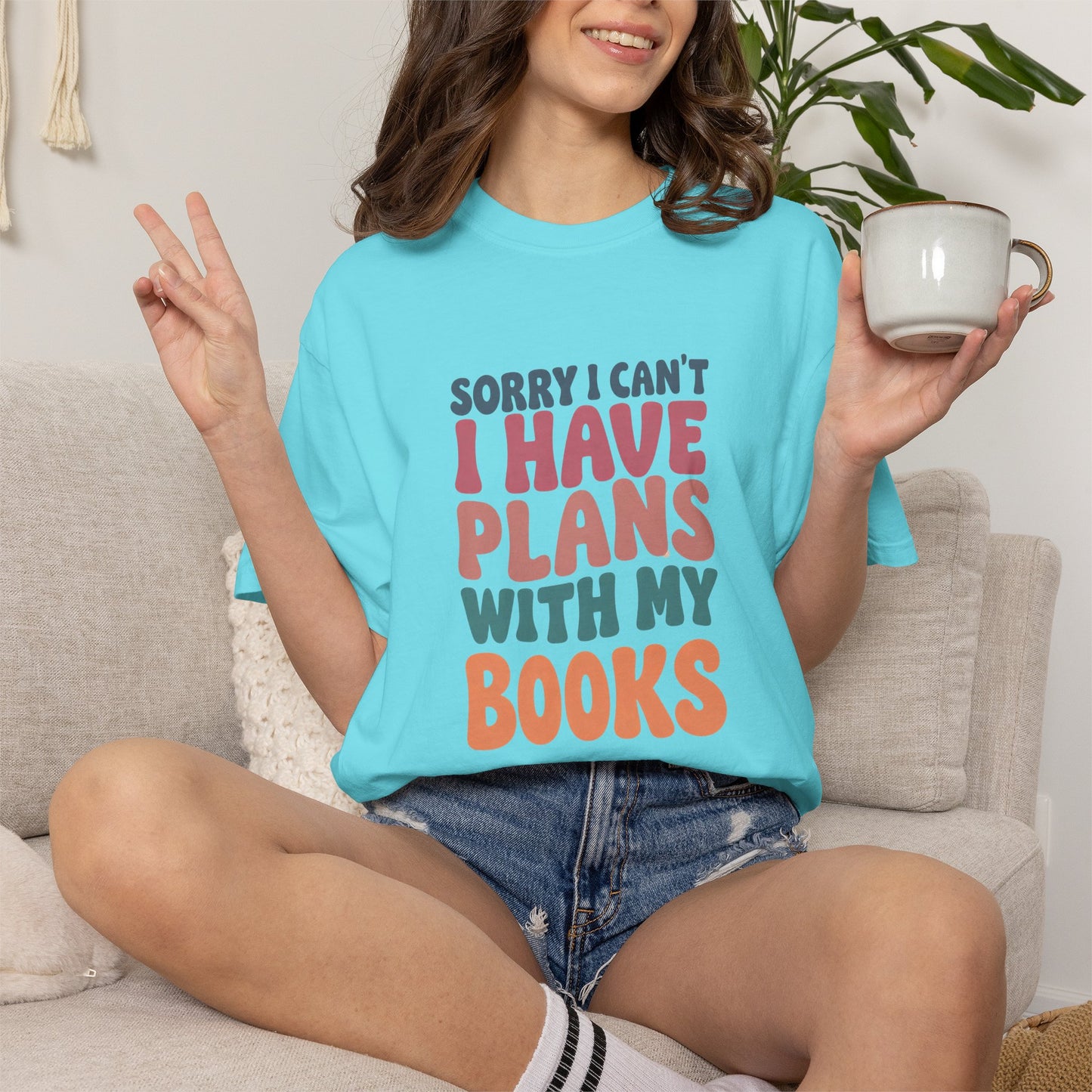 Book Lover T-Shirt — "Sorry I Can't, I Have Plans With My Books" Graphic Tee