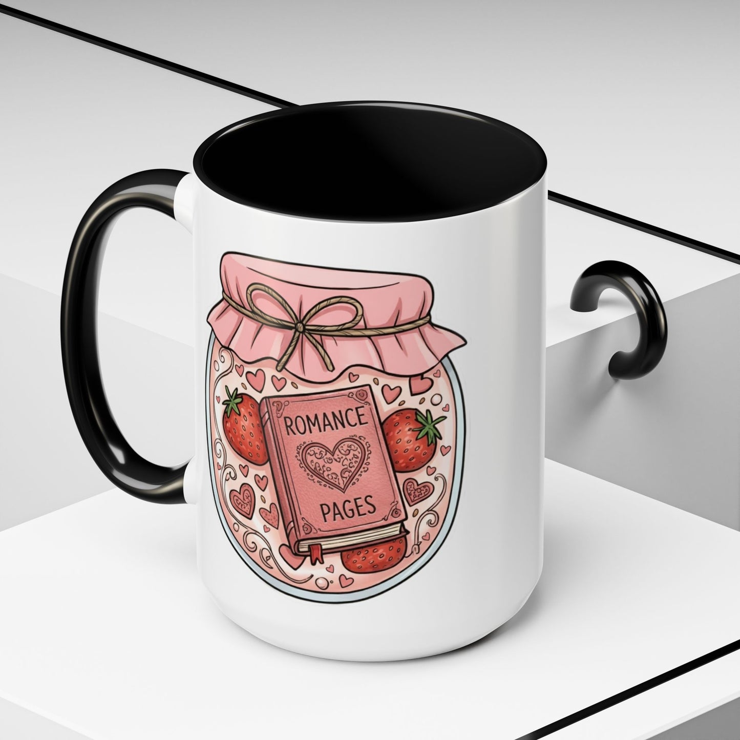 "Romance Pages" Jam Jar Coffee Mug — Cute Strawberry Jam Romance Readers Mug (11/15oz)