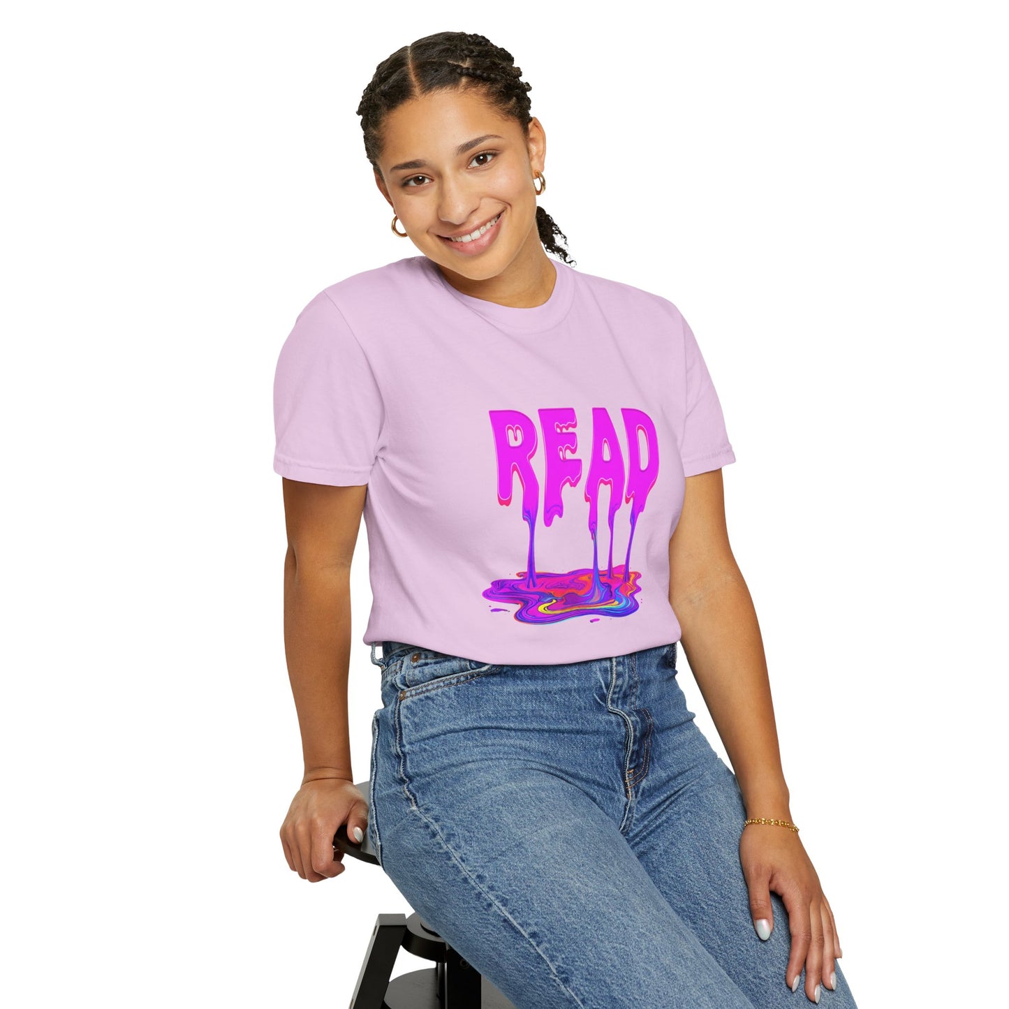 "READ" Dripping Graphic T-Shirt — Psychedelic Melting Book Design