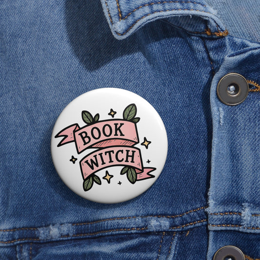 "Book Witch" Pin Button — Cute Literary Enamel-Style Badge for Readers & Gifts