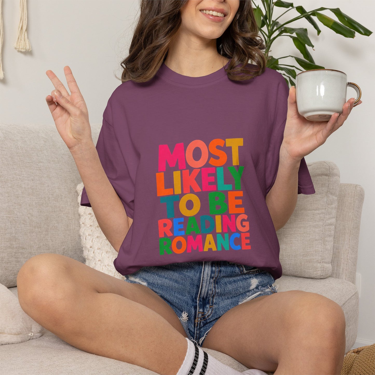 "Most Likely to Be Reading Romance" Colourful Book Lover Tee