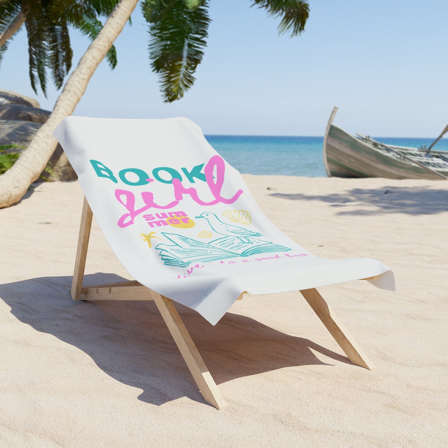 Beach Towel — "Book Girl Summer" Illustrated Reading & Seaside Vibes
