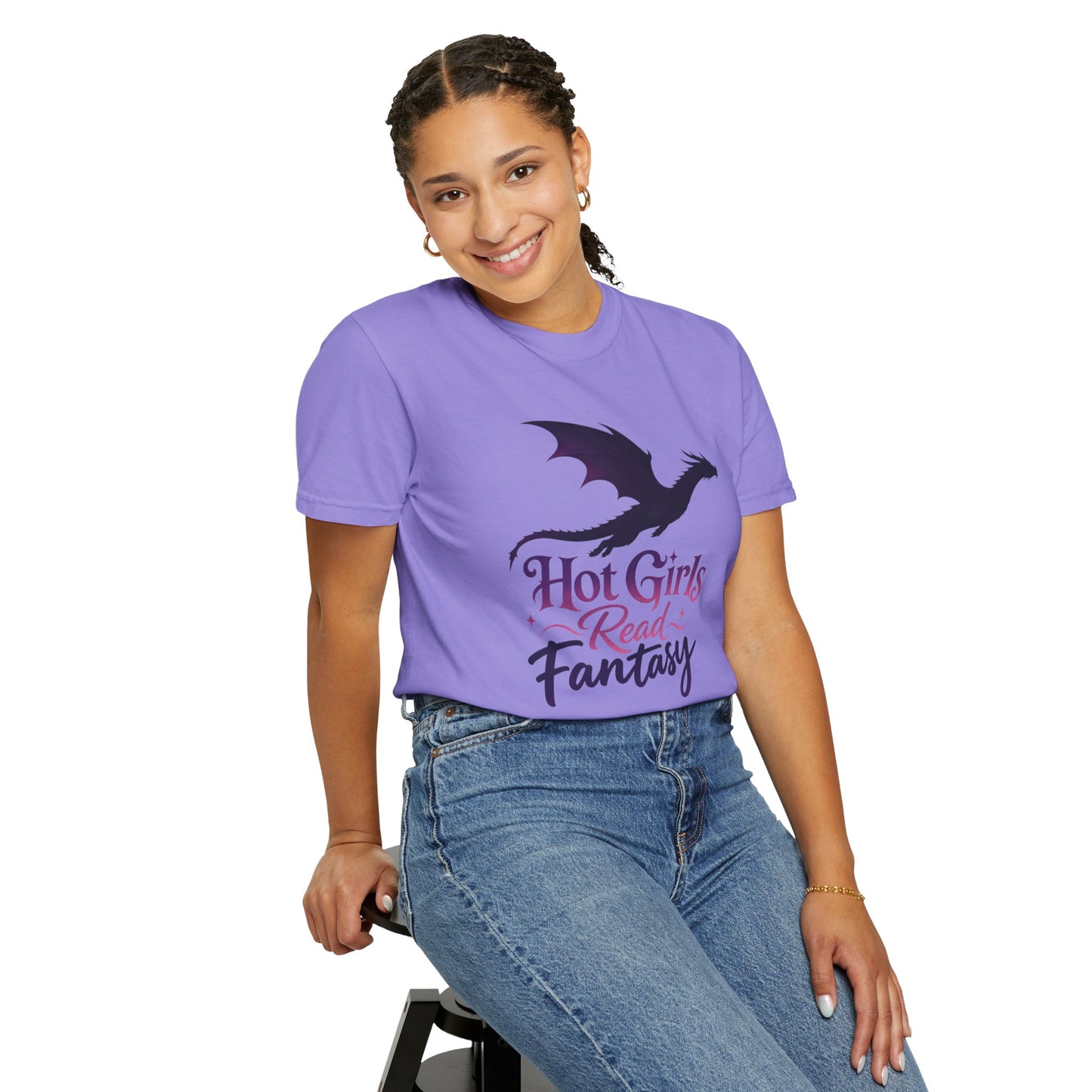 Fantasy Reader T‑Shirt — "Hot Girls Read Fantasy" Dragon Graphic