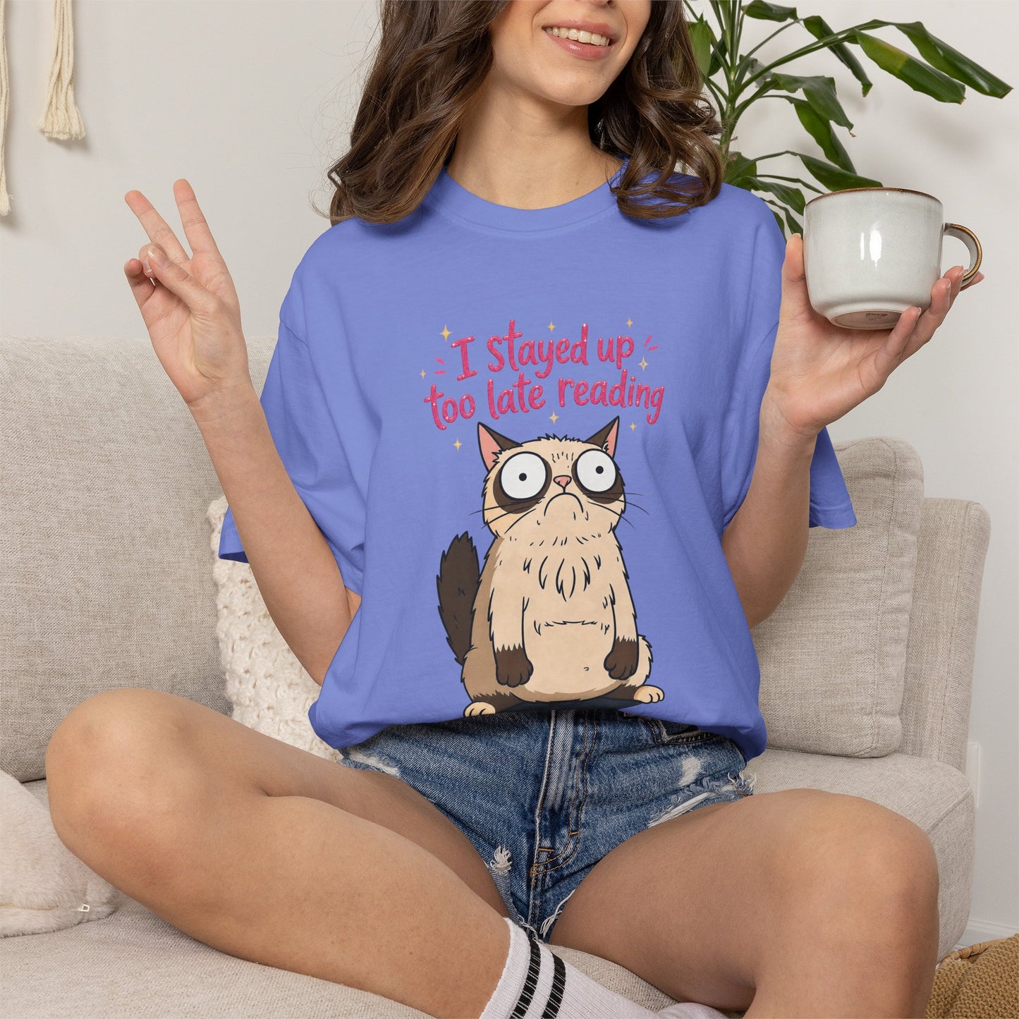 "I Stayed Up Too Late Reading" Cat T-Shirt — Cute Book Lover Graphic Tee