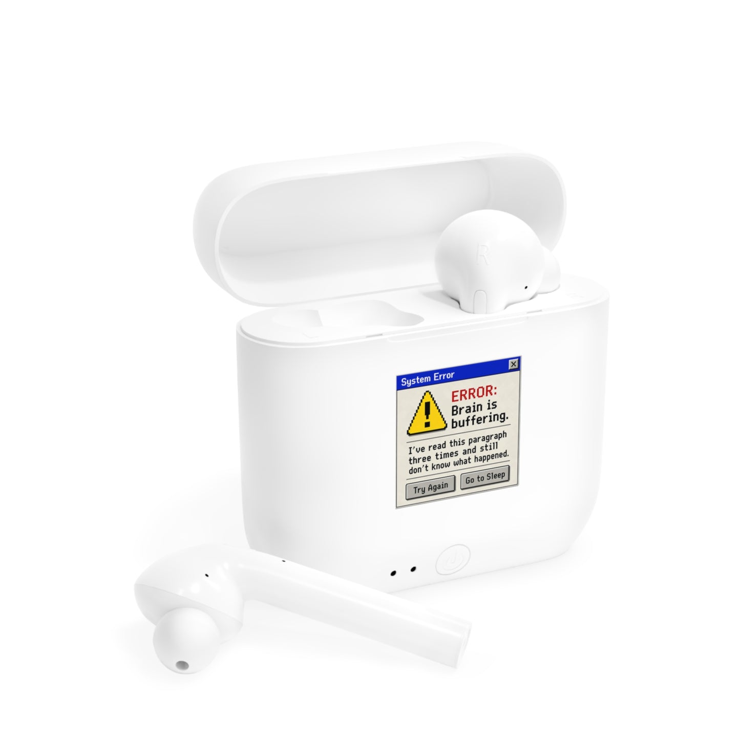 Neurospicy Wireless Earbuds Case — "ERROR: Brain is buffering" Retro System Error Design