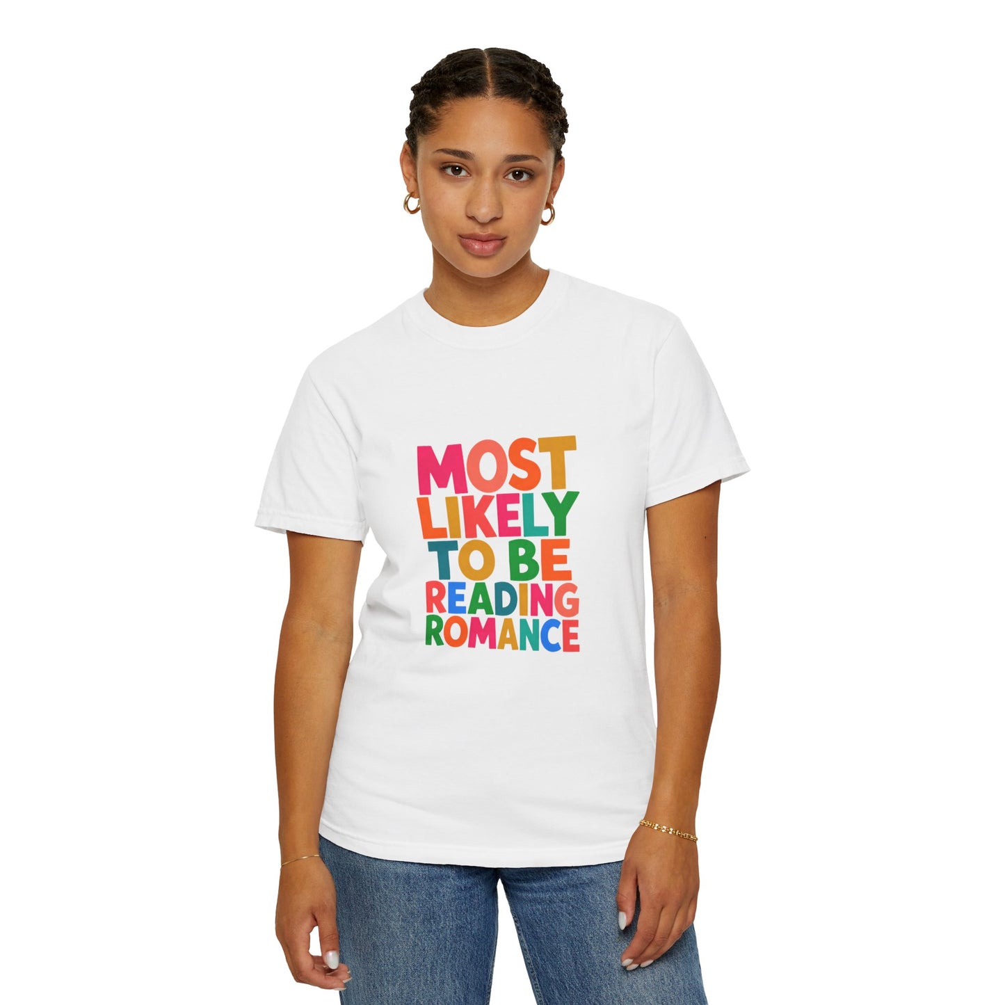 "Most Likely to Be Reading Romance" Colourful Book Lover Tee