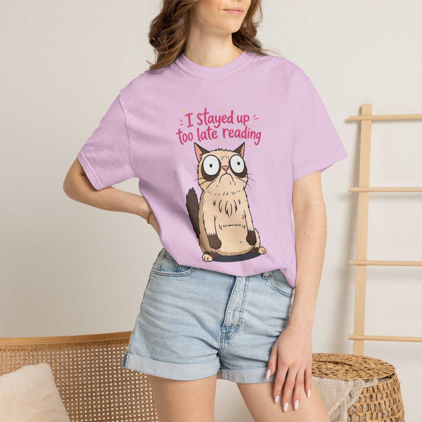 "I Stayed Up Too Late Reading" Cat T-Shirt — Cute Book Lover Graphic Tee