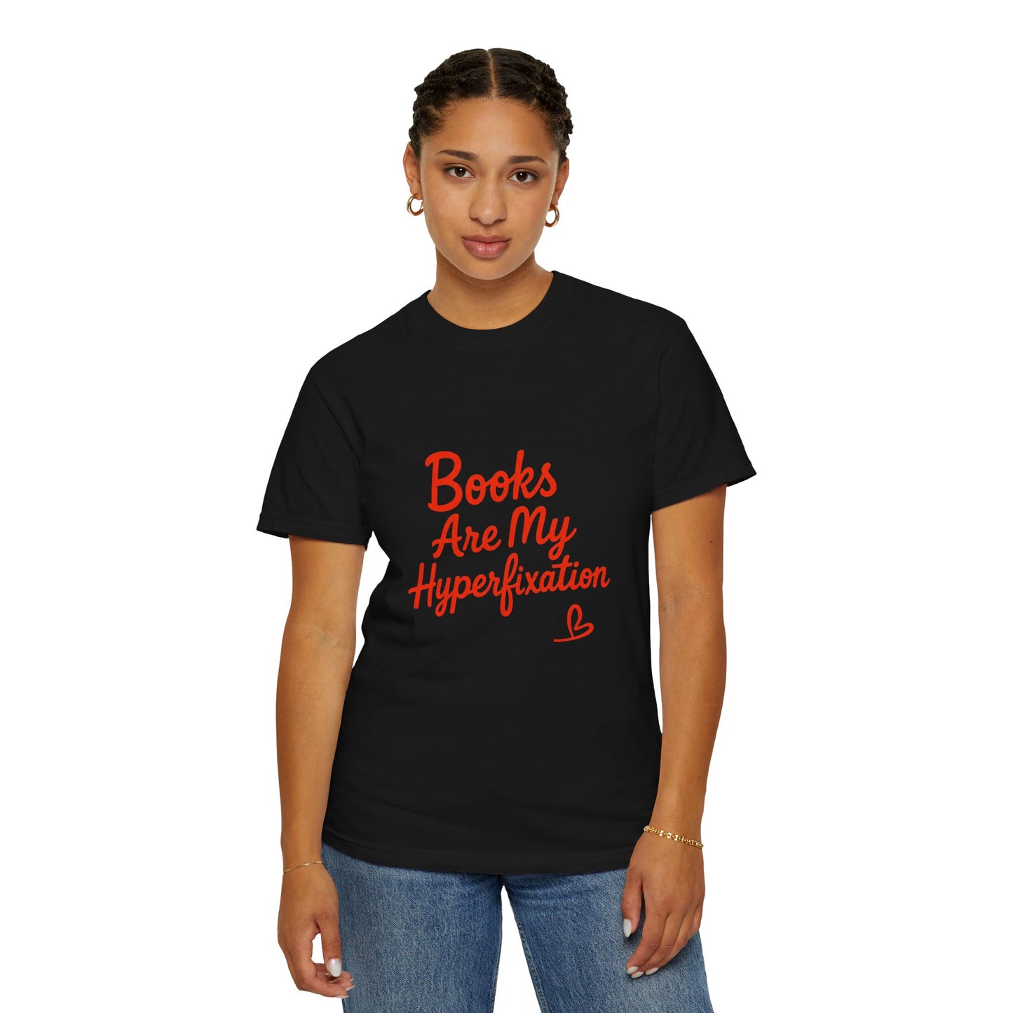 Books Are My Hyperfixation T-Shirt — Cute Red Script Reading Tee for Book Lovers