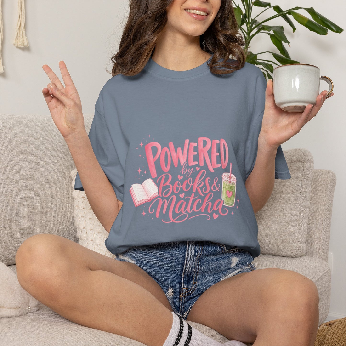 "Powered by Books & Matcha" T-Shirt